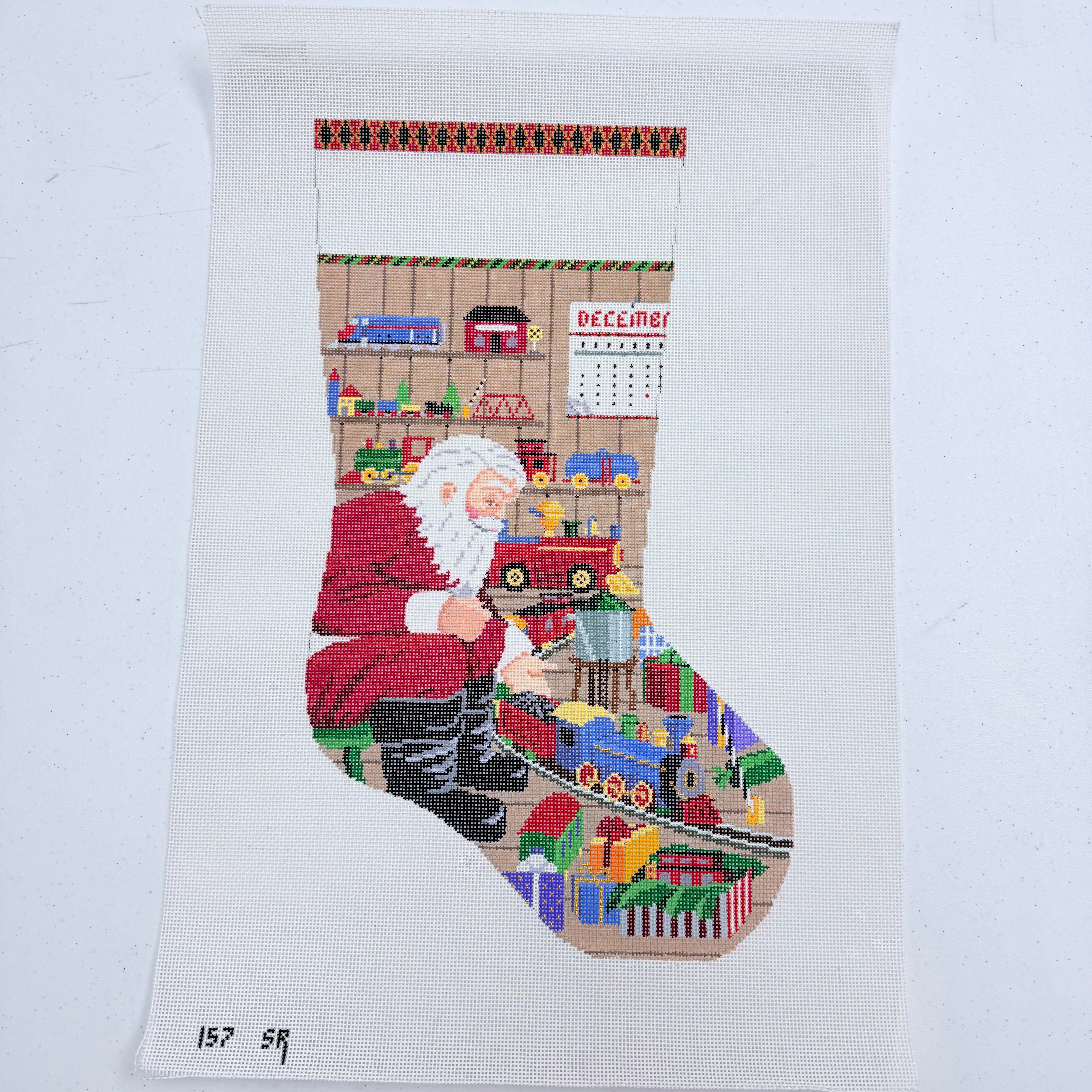 Santa and Trains Stocking Canvas - KC Needlepoint