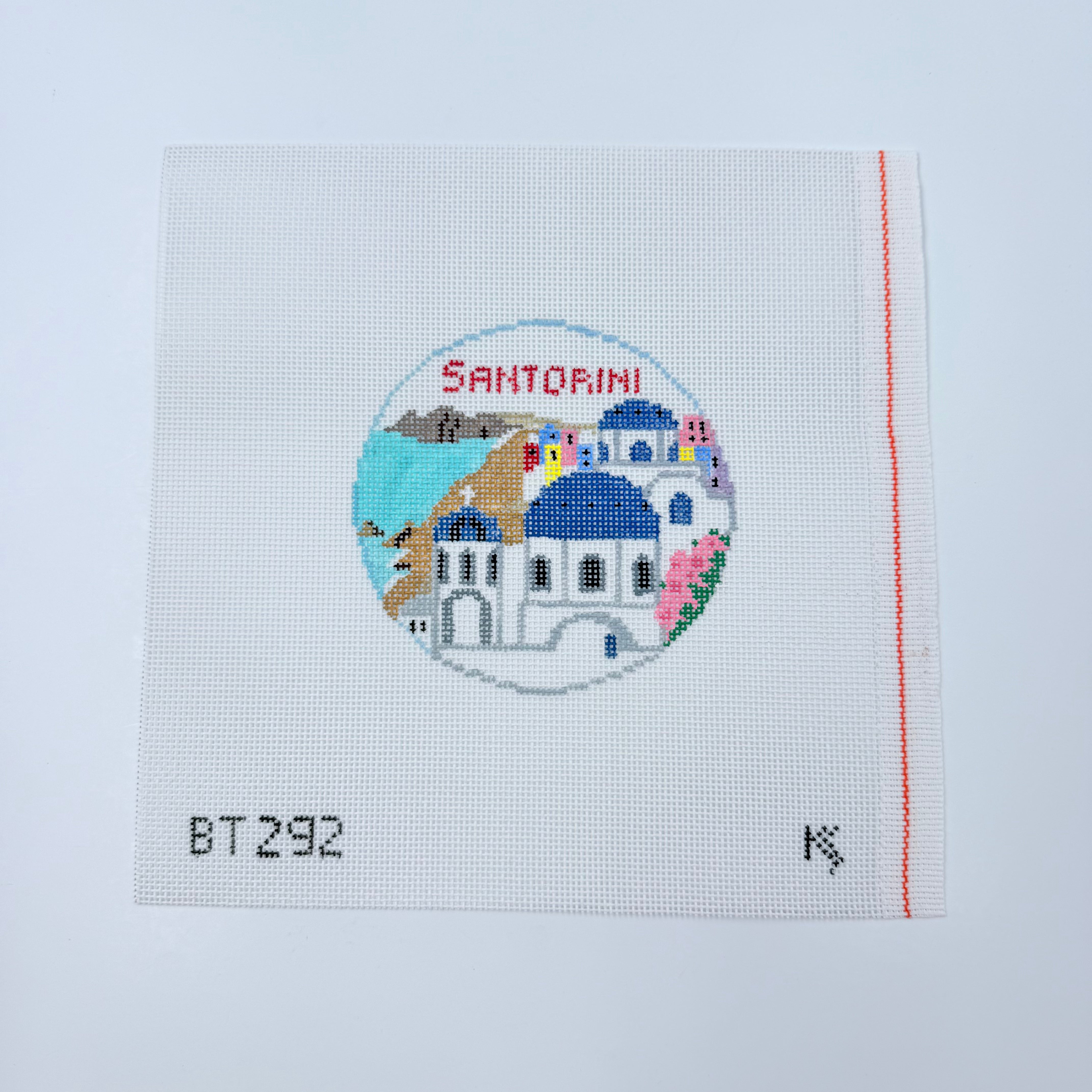 Santorini Travel Round Canvas - KC Needlepoint