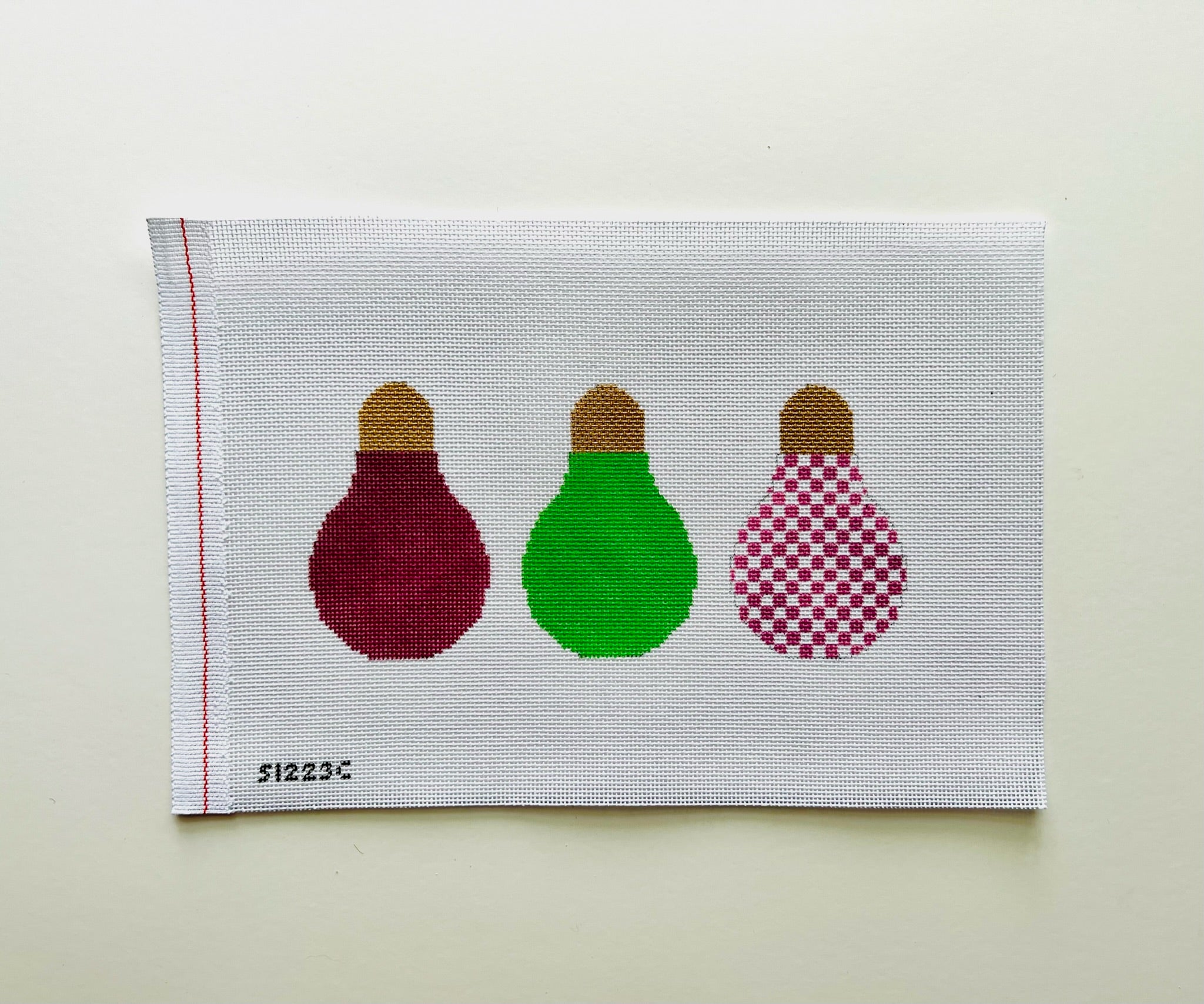 Three Light Bulbs Magenta/Green/Check Canvas - KC Needlepoint
