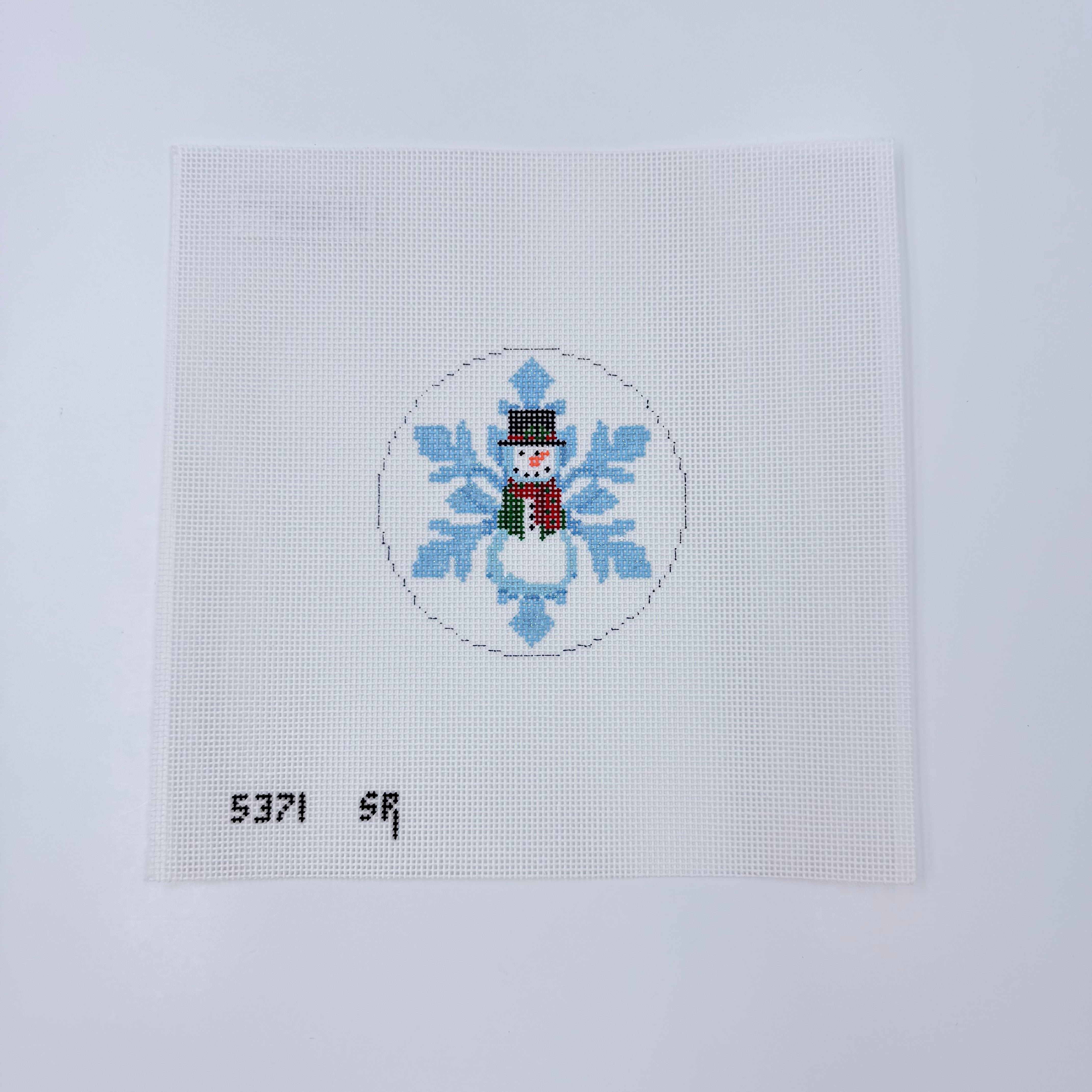 Snowman Snowflake Round Canvas - KC Needlepoint