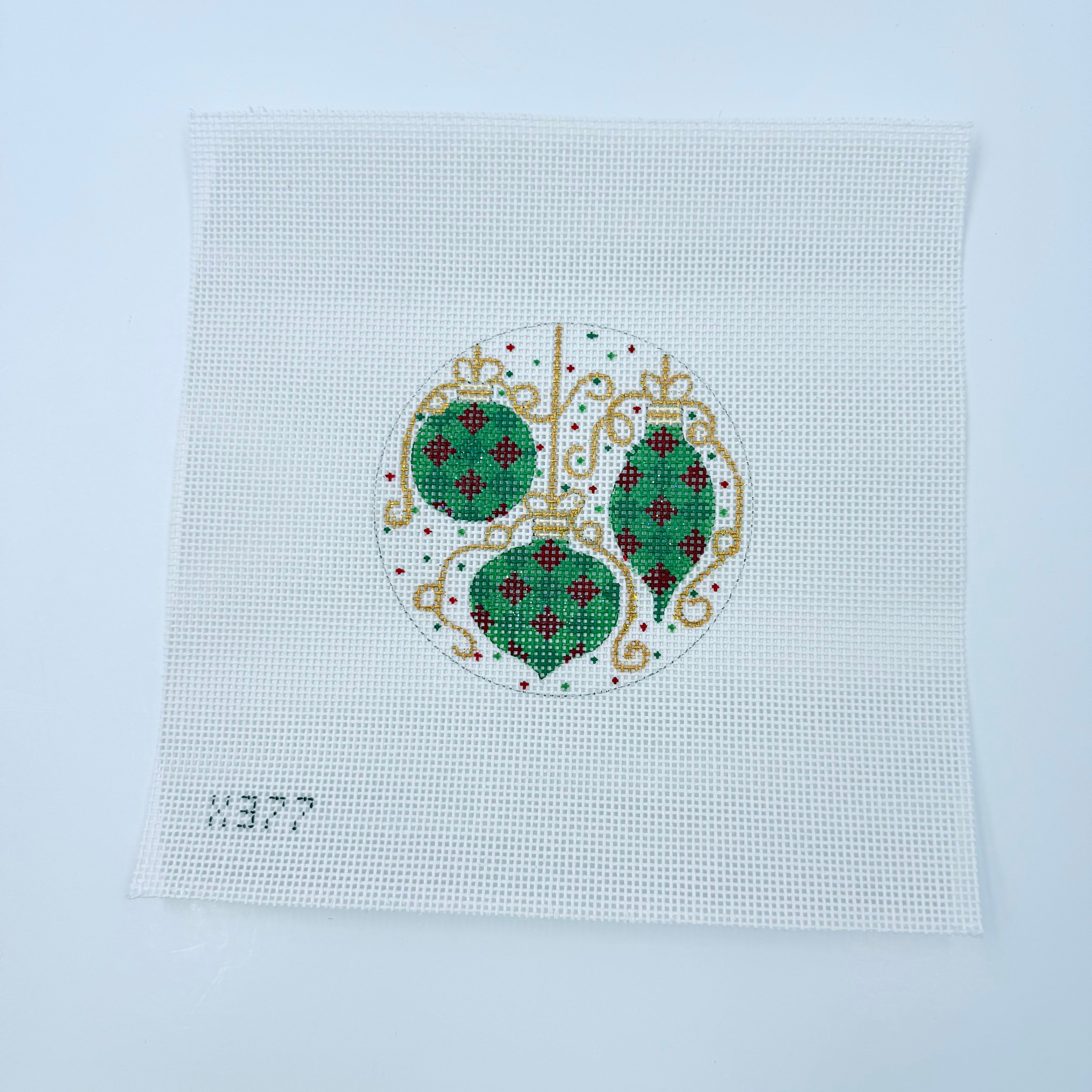 Green Ornaments Canvas - KC Needlepoint