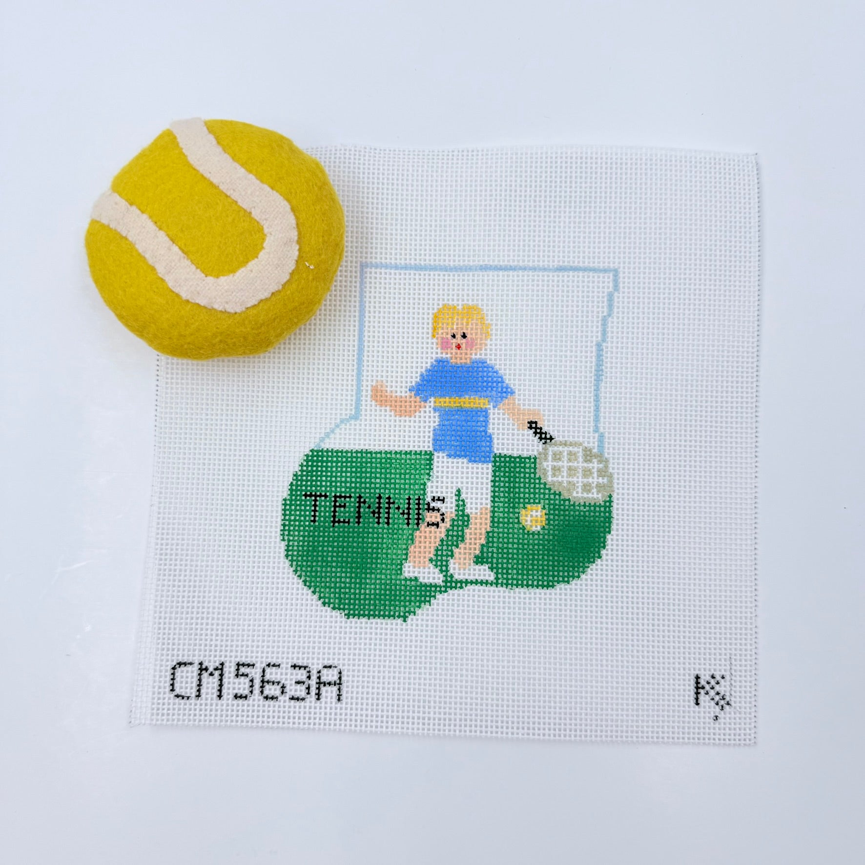 Boy Tennis with Ball Mini Sock Canvas - KC Needlepoint