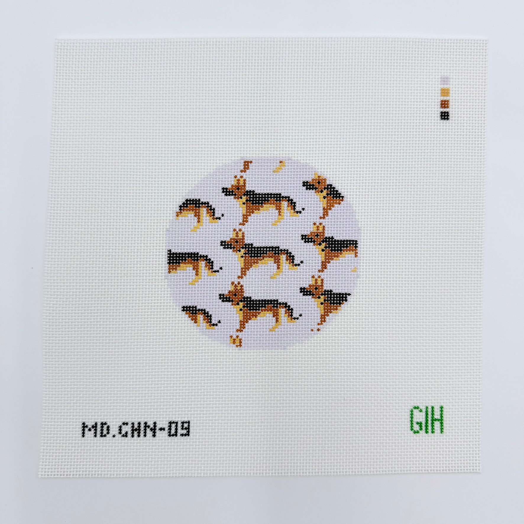 German Shepherd Round Canvas - KC Needlepoint