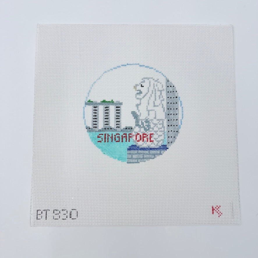 Singapore Travel Round Canvas - KC Needlepoint