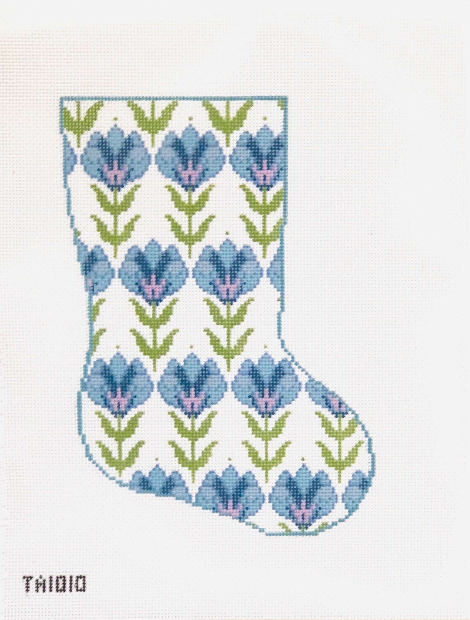 Blue Flowers Midsize Stocking Canvas - KC Needlepoint