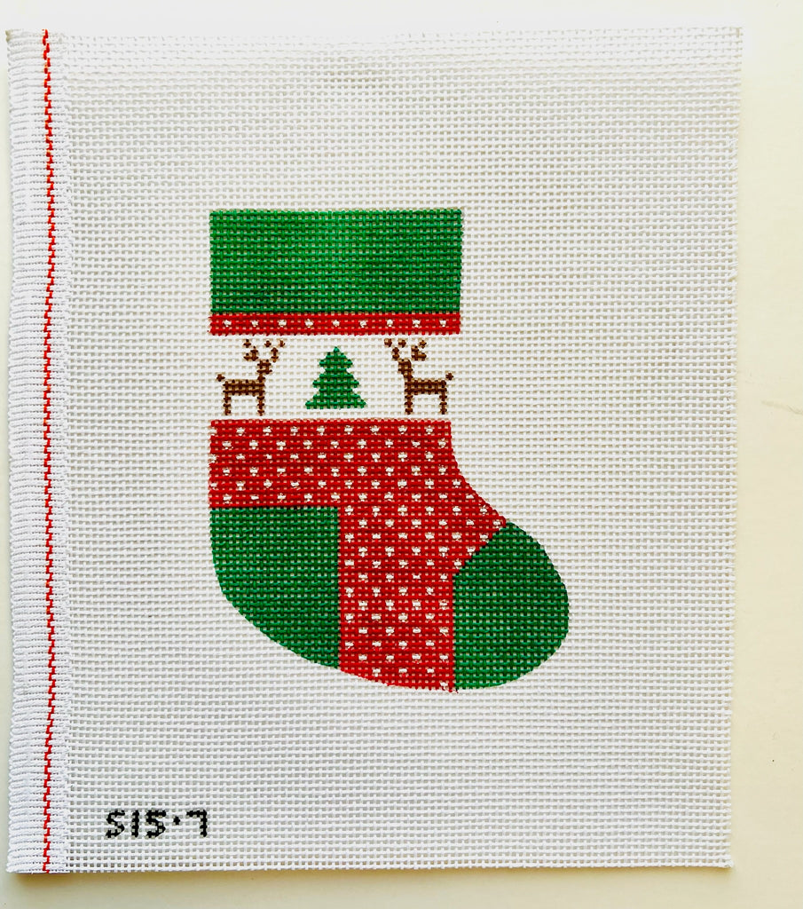 Reindeer Mini Sock Canvas - KC Needlepoint