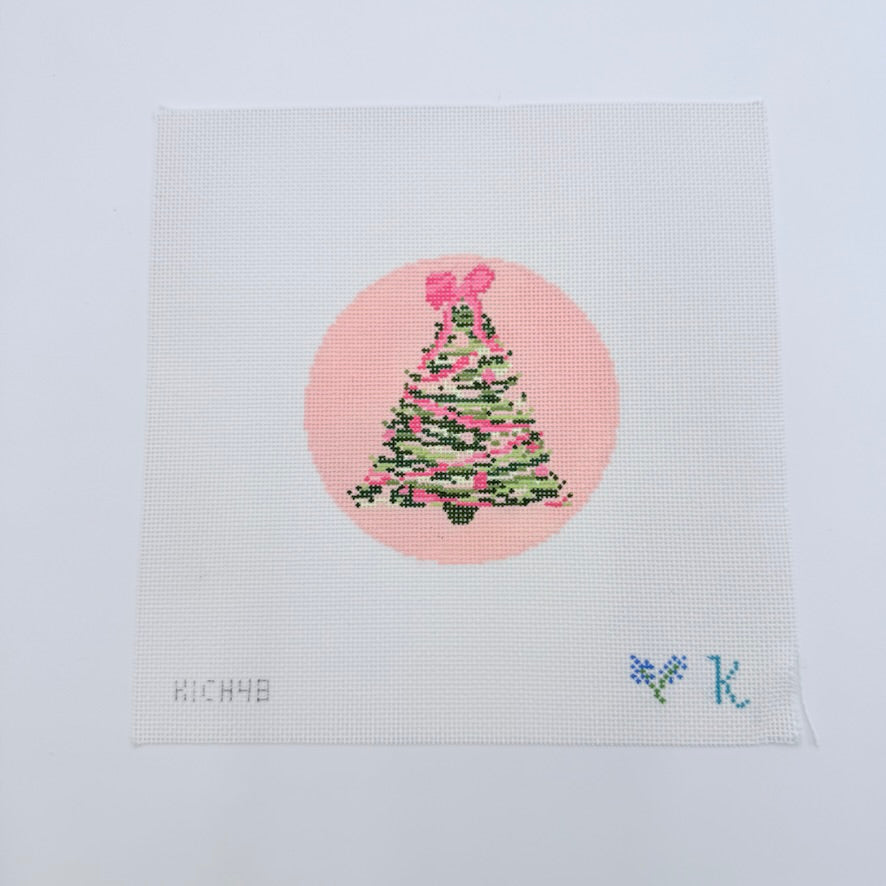 Pink Bow Tree on Pink Canvas - KC Needlepoint