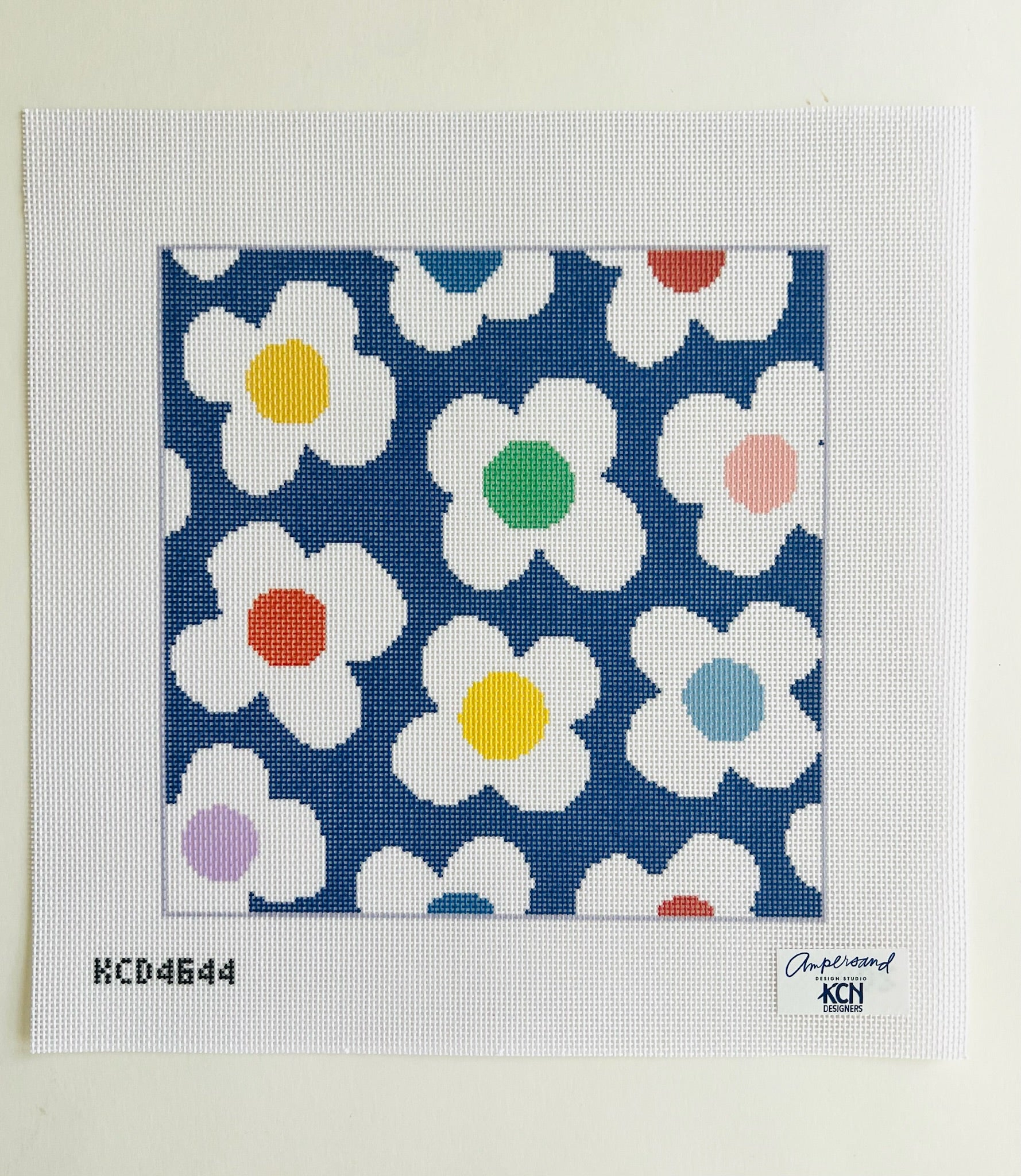 Floral Toss on Blue Canvas - KC Needlepoint