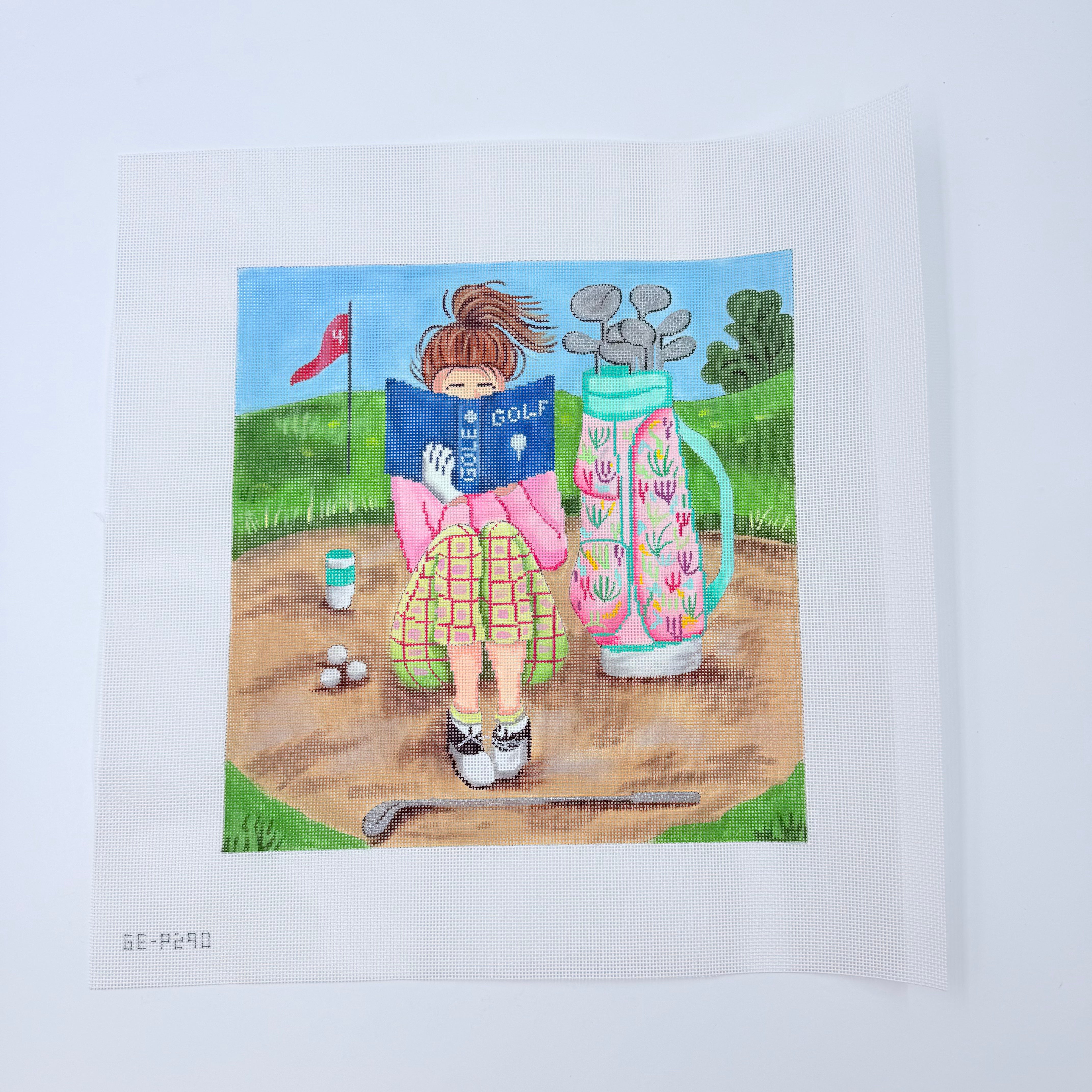 Stitching Girl Golf Needlepoint Canvas - KC Needlepoint