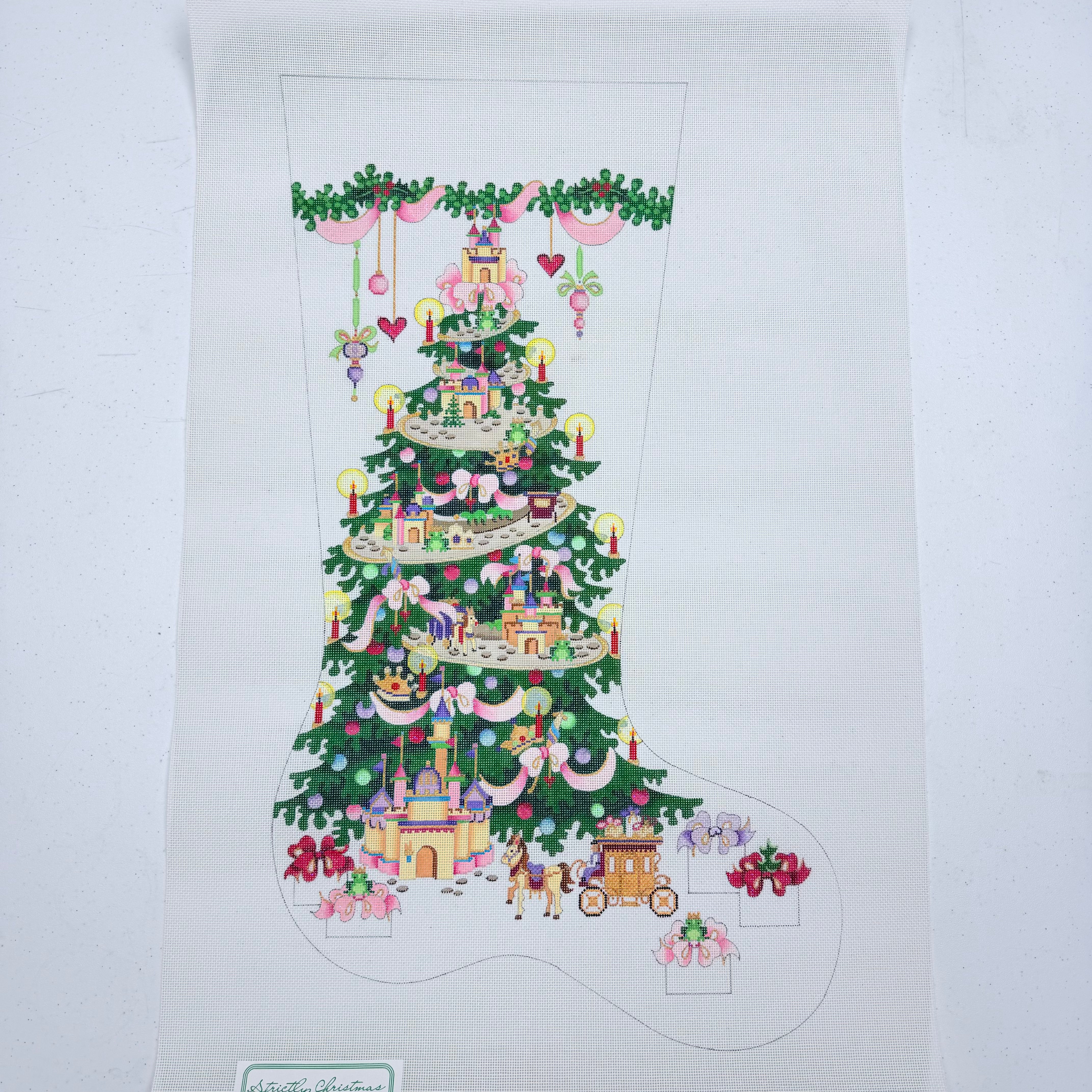 Girl Tree with Castles Stocking Canvas - KC Needlepoint