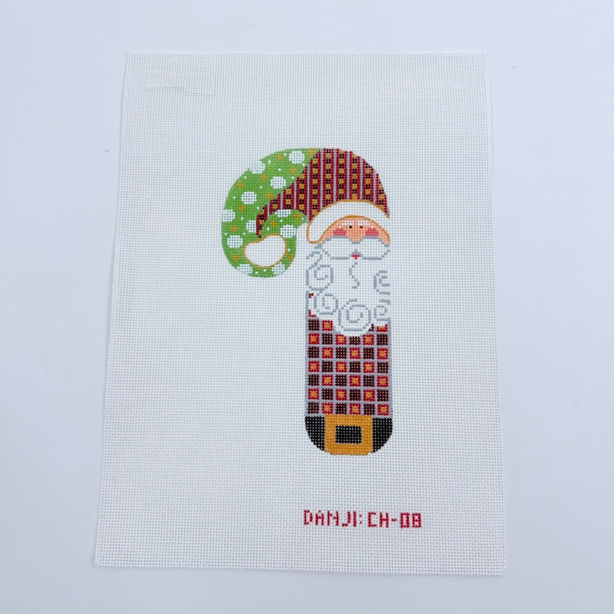 Checkered Santa Candy Cane Canvas - KC Needlepoint