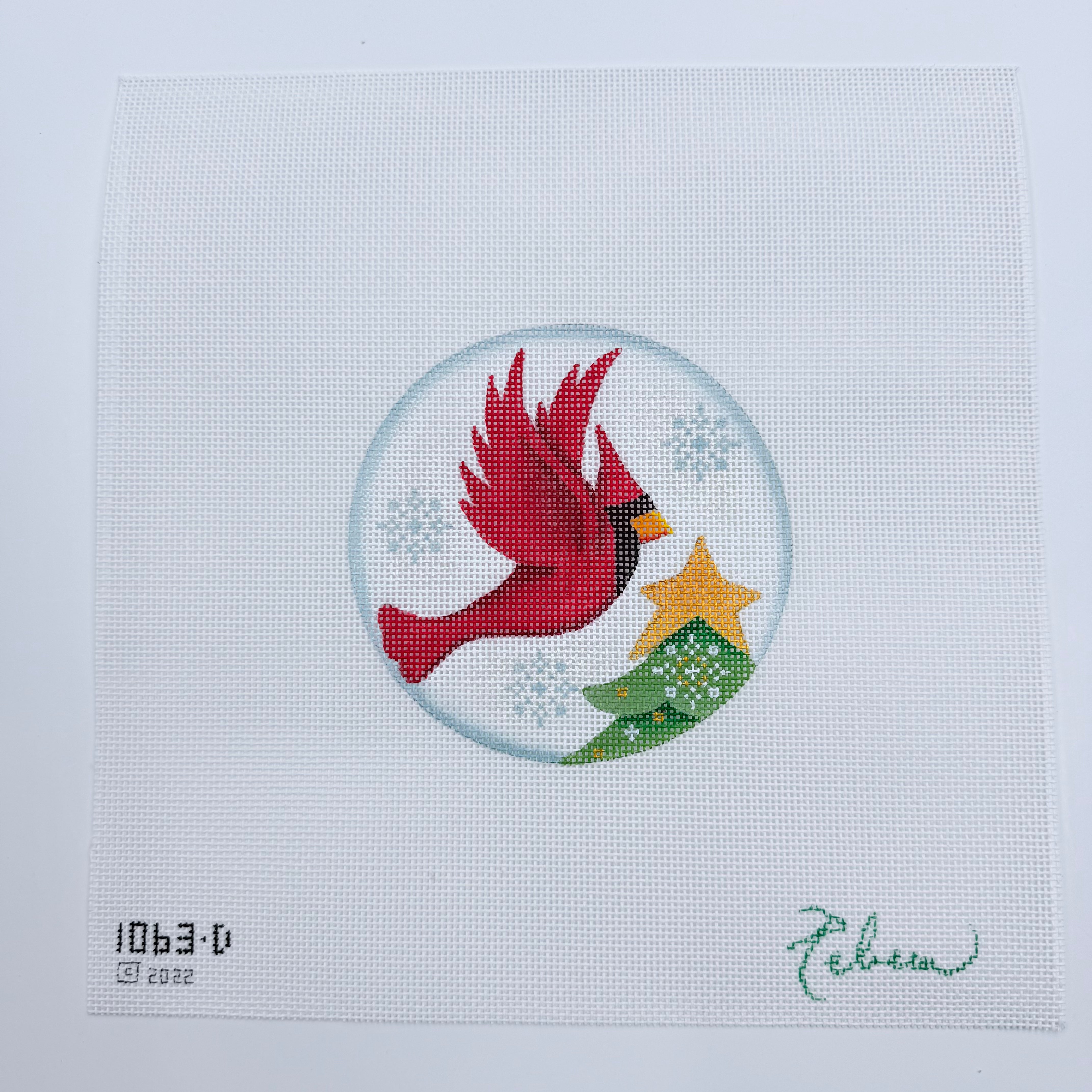 Christmas Cardinal Round Canvas - KC Needlepoint