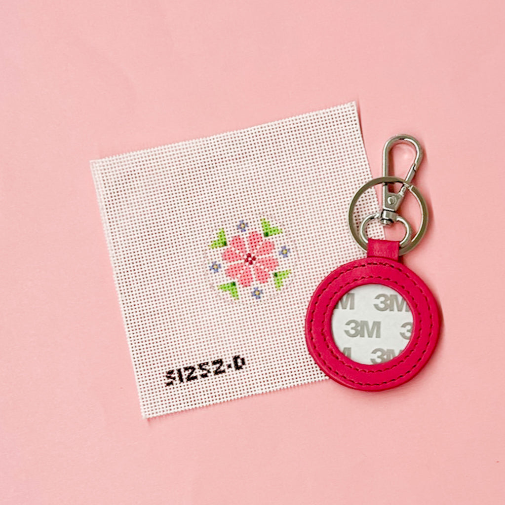 Pink Flower on White Key Fob Kit - KC Needlepoint