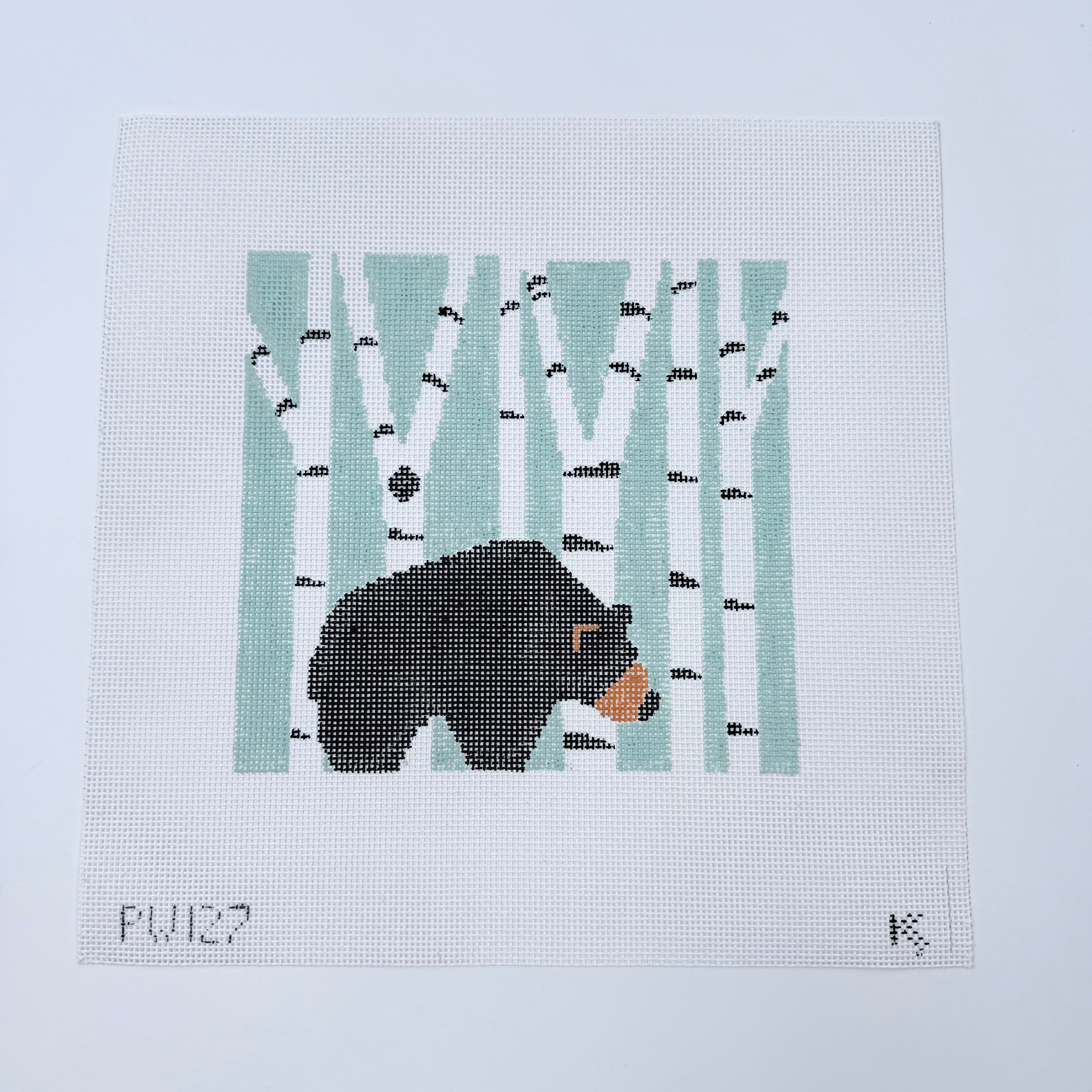 Bear in Birch Trees Pillow Canvas - KC Needlepoint