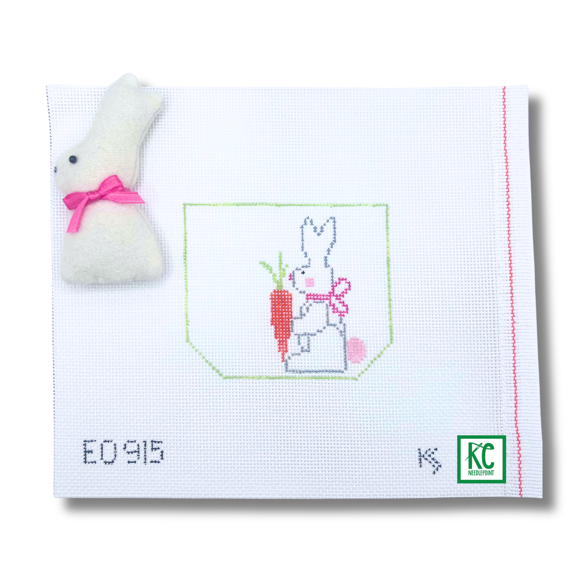 White Bunny Basket Canvas - KC Needlepoint