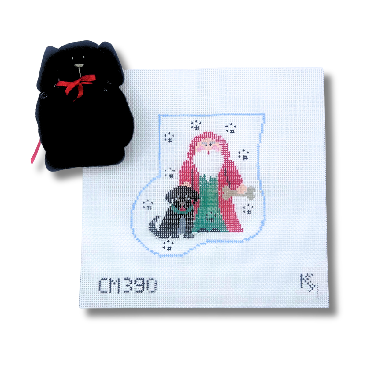 Father Christmas with Black Lab Mini Sock Canvas - KC Needlepoint