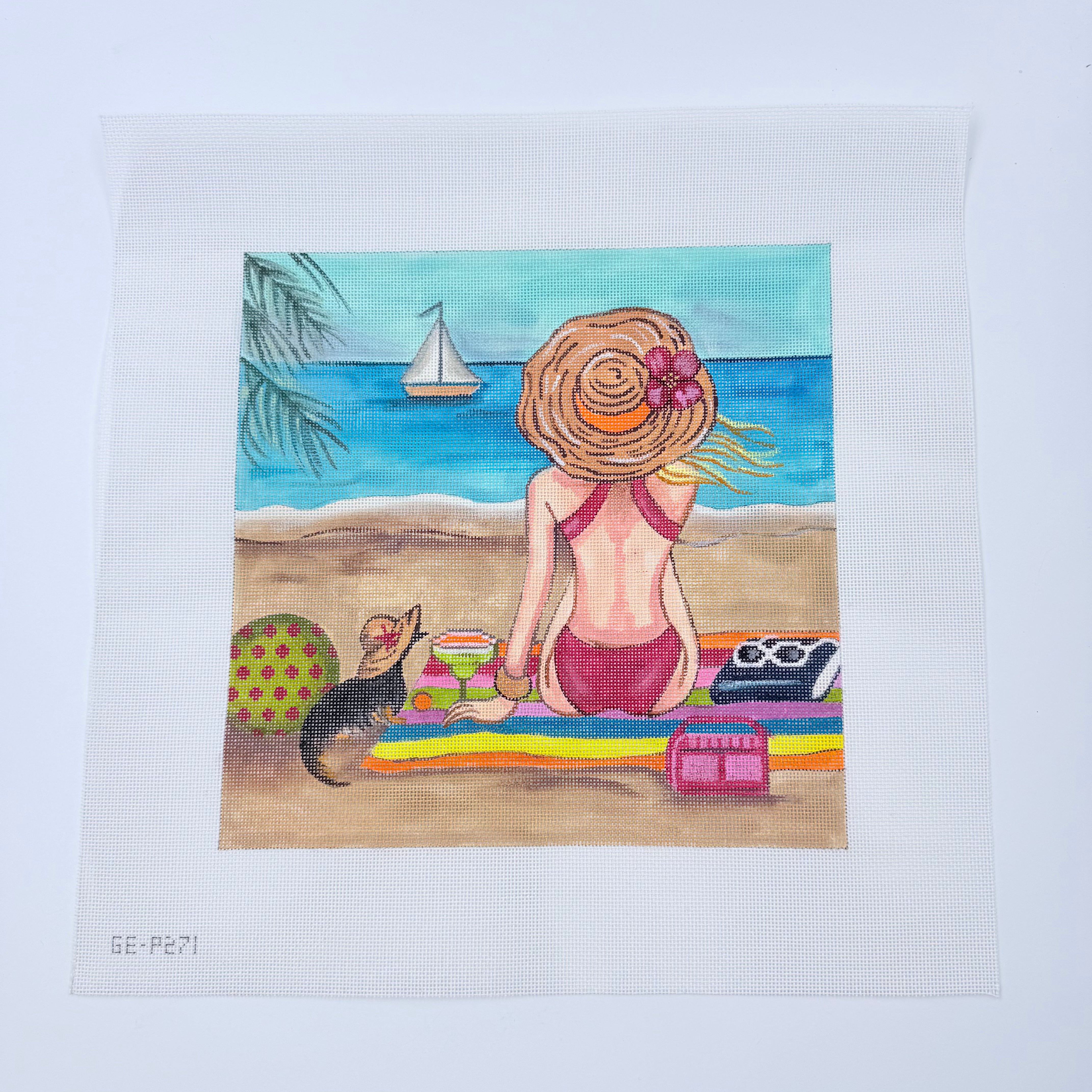 Girl at the Beach Needlepoint Canvas - KC Needlepoint