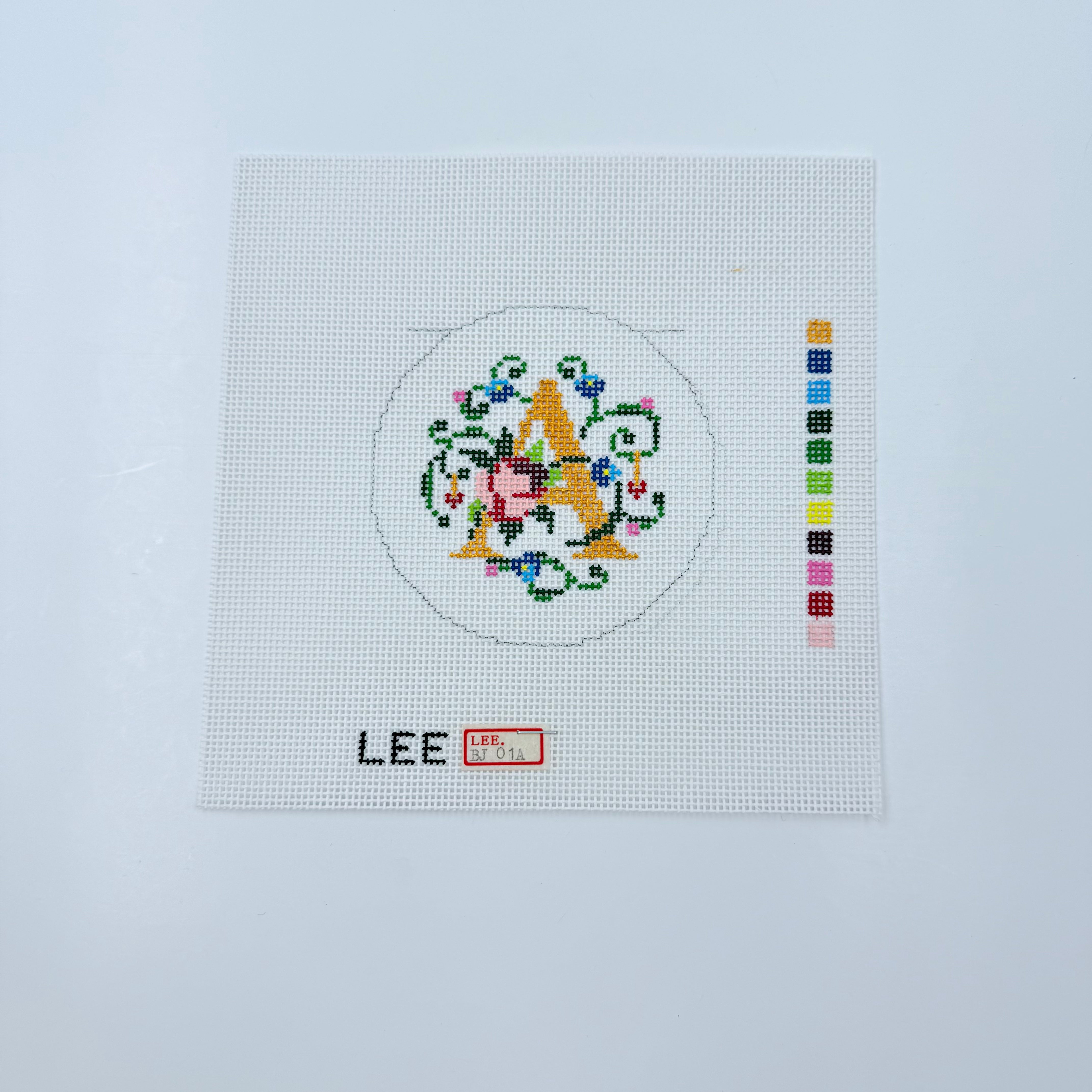 Floral Letter 3" Round Canvas - KC Needlepoint