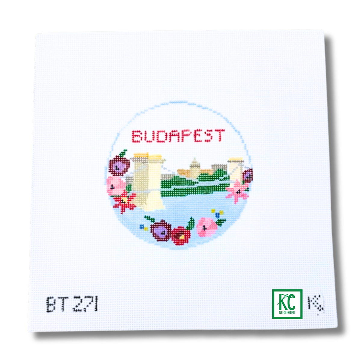 Budapest Travel Round Canvas - KC Needlepoint