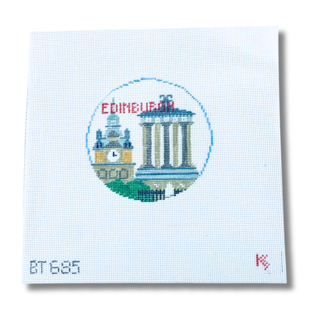 Edinburgh Travel Round Canvas - KC Needlepoint