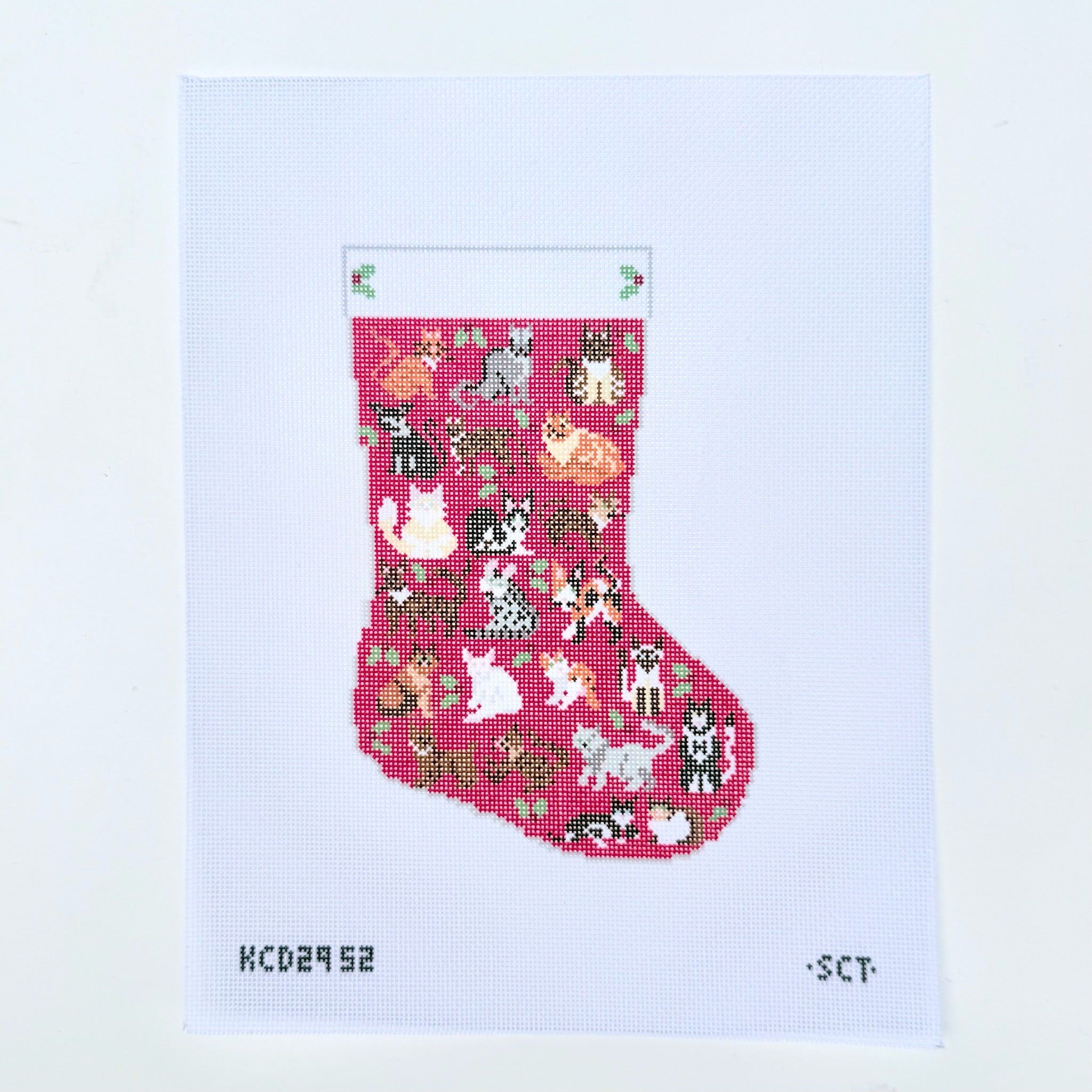 Holiday Cats Mini Stocking Needlepoint Canvas - KC Needlepoint