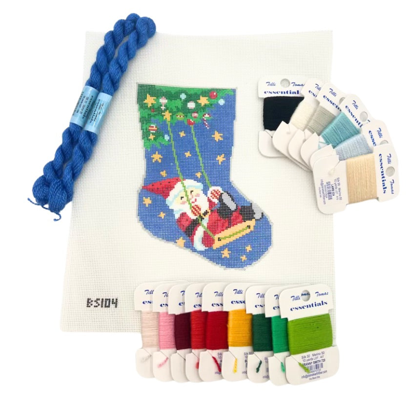 Swing Santa Ornament Sized Stocking Kit - KC Needlepoint