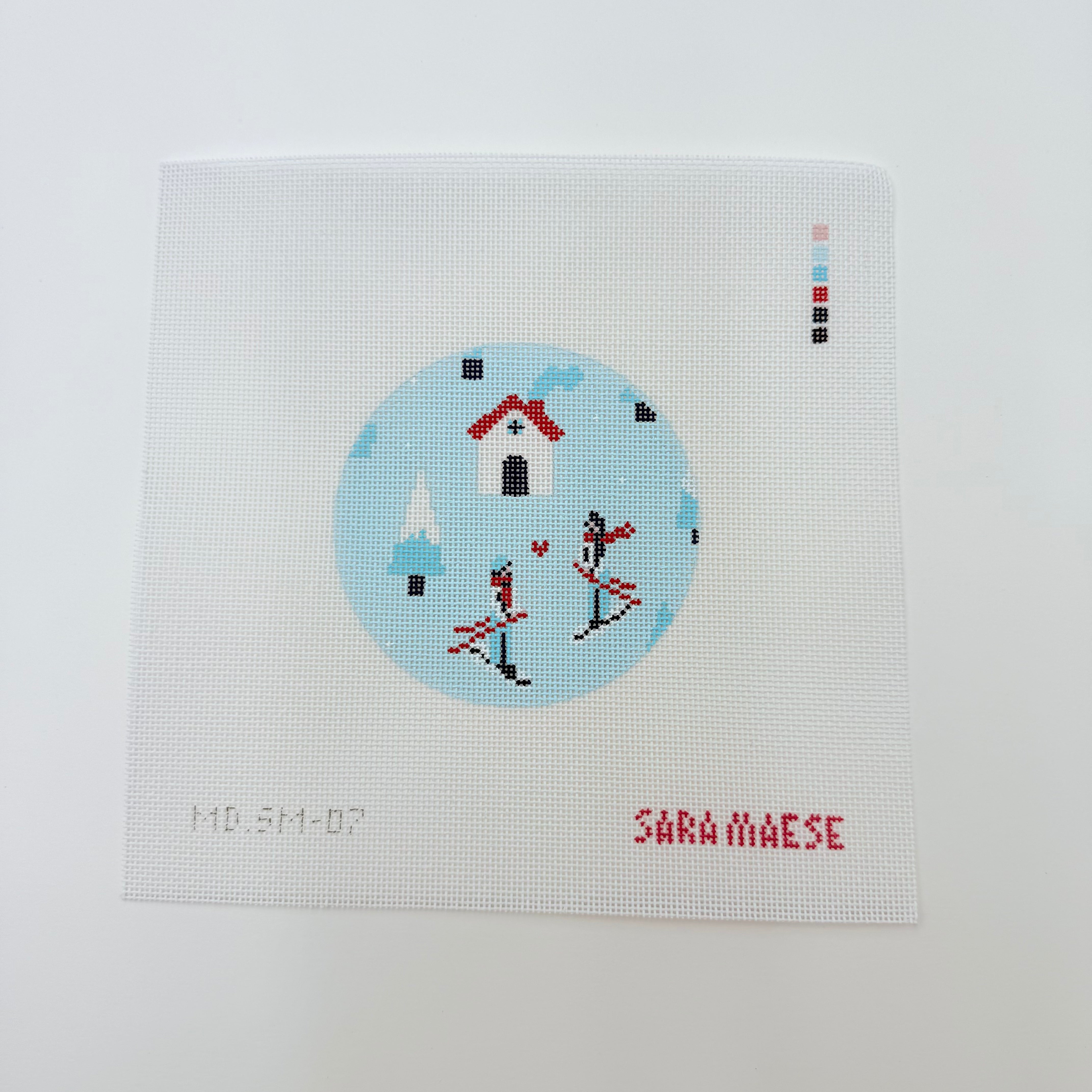 Ski Love Round Canvas - KC Needlepoint