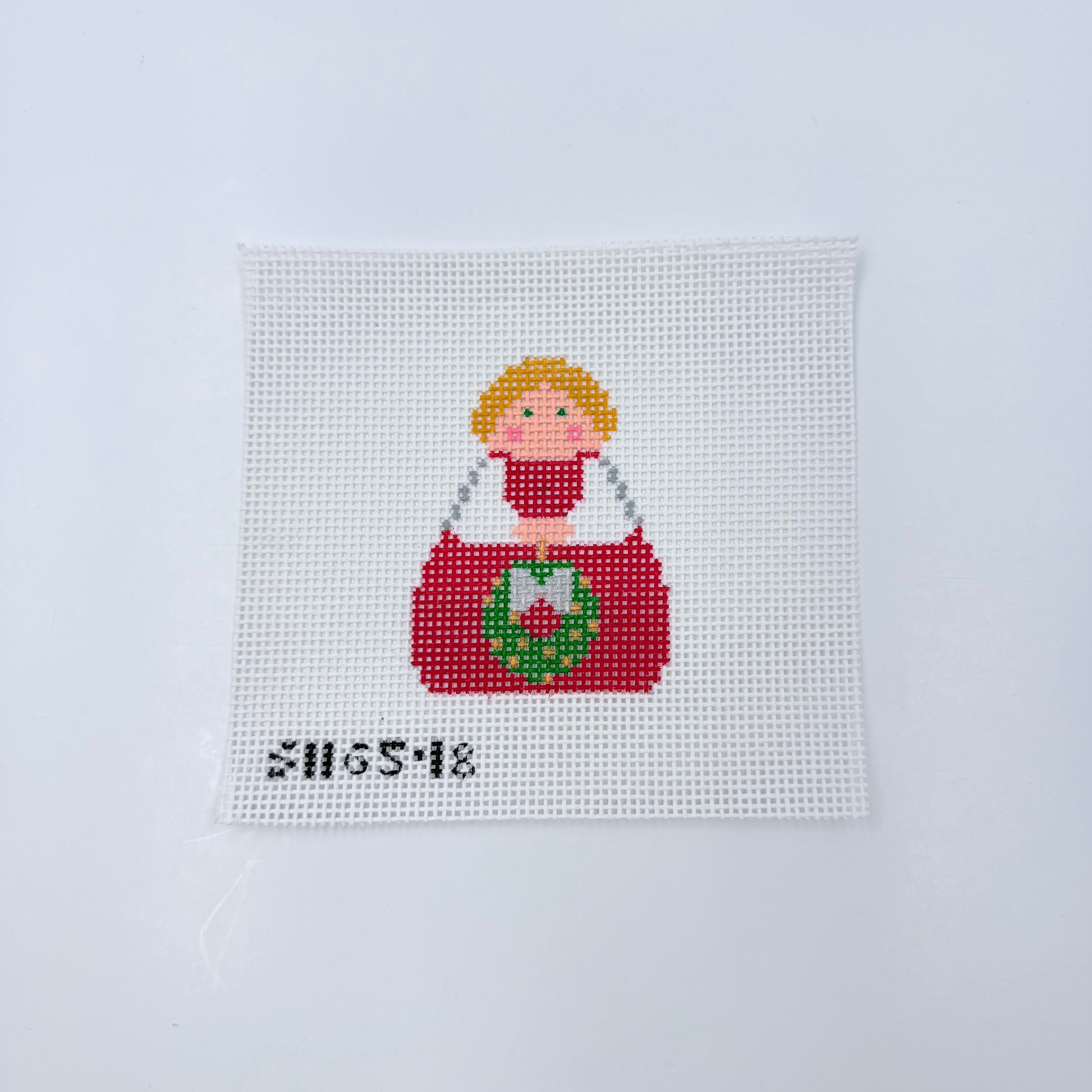Red Angel with Green Wreath - KC Needlepoint