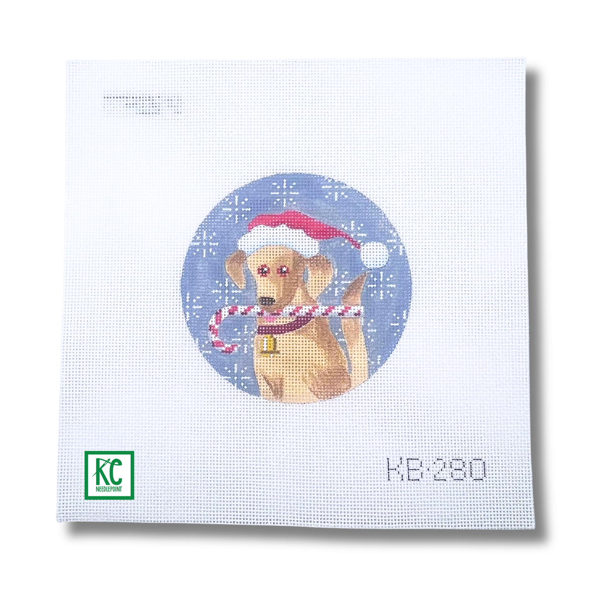 Golden Labrador Candy Cane Round Canvas - KC Needlepoint