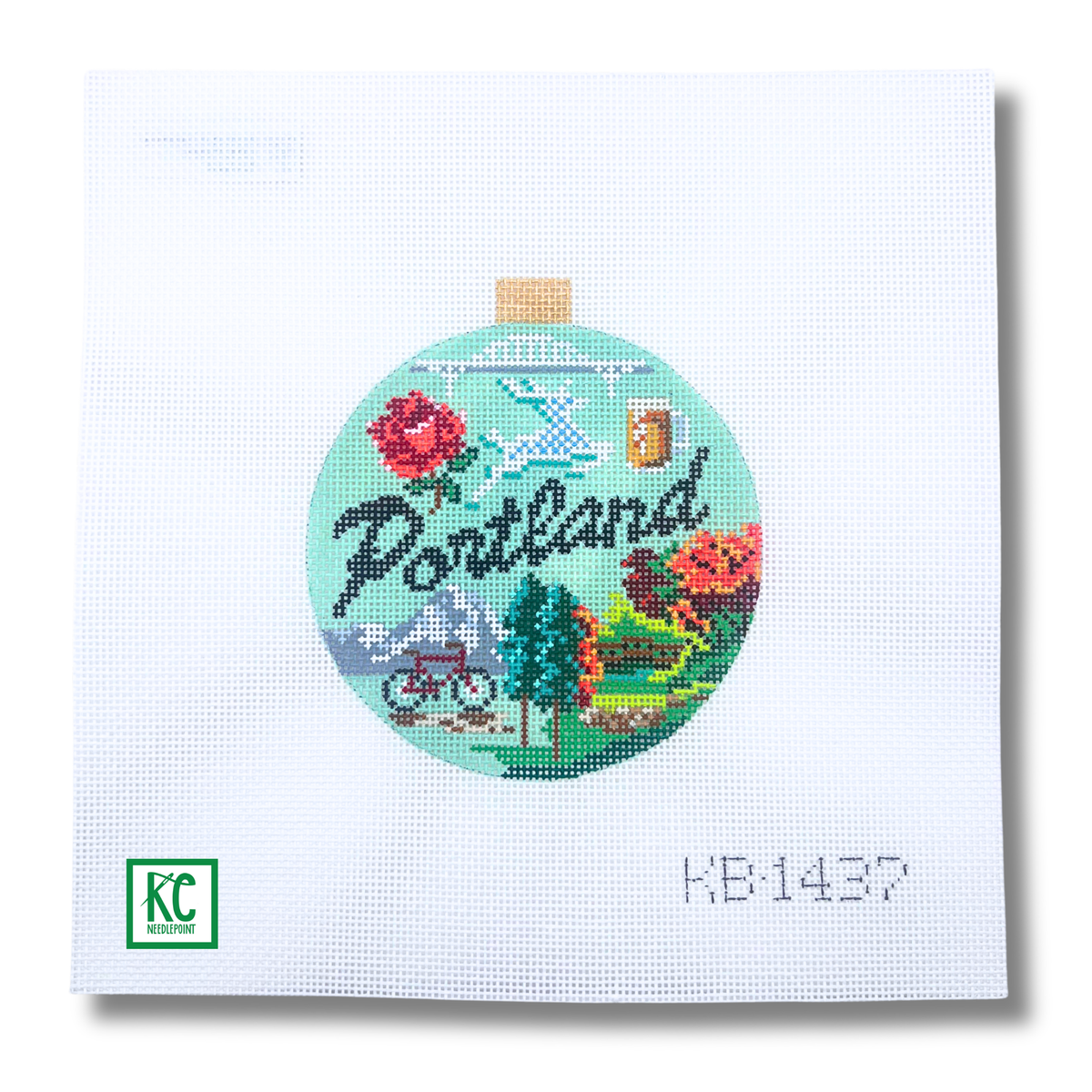 Portland Travel Round Needlepoint Canvas - KC Needlepoint