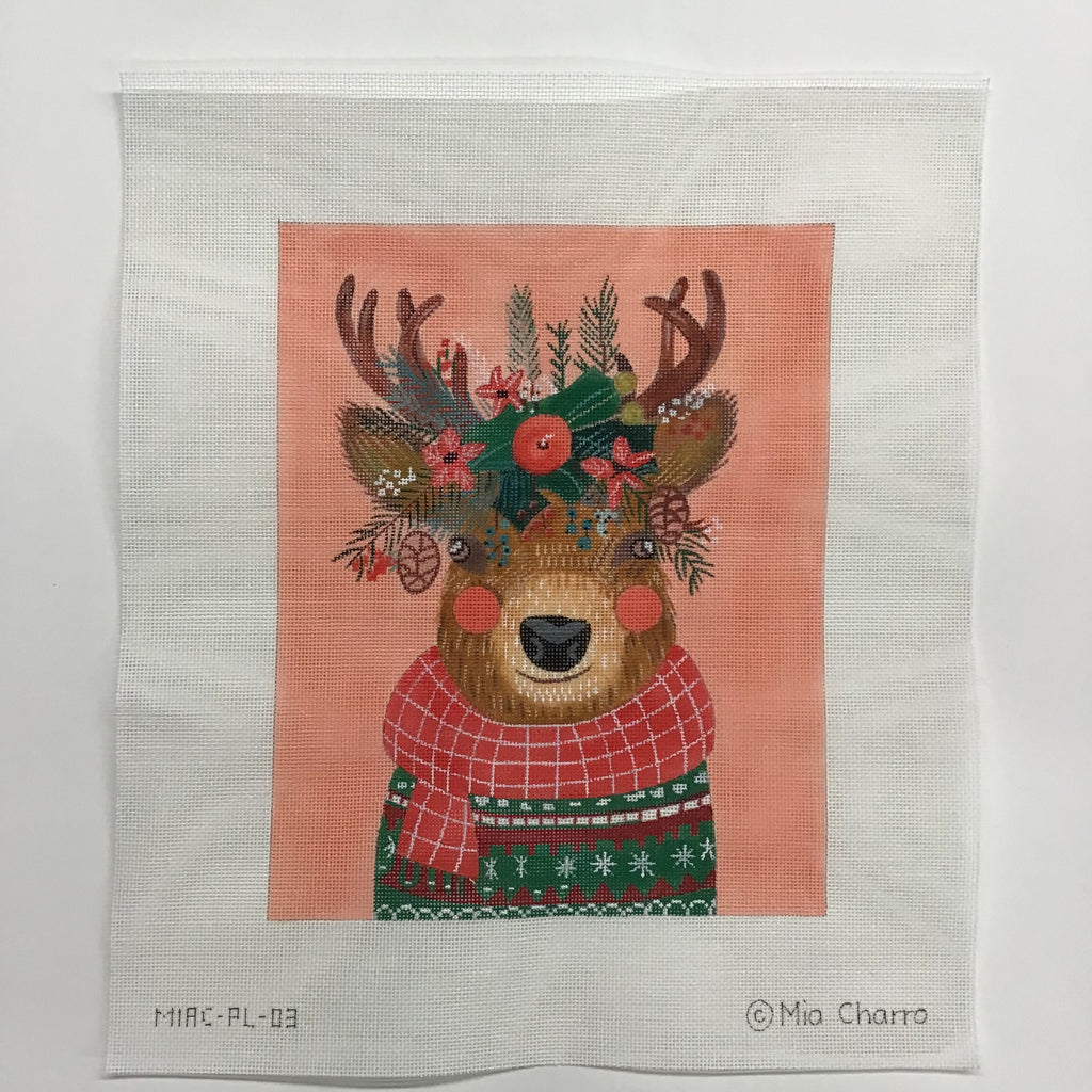 Deer on Light Coral Canvas - KC Needlepoint