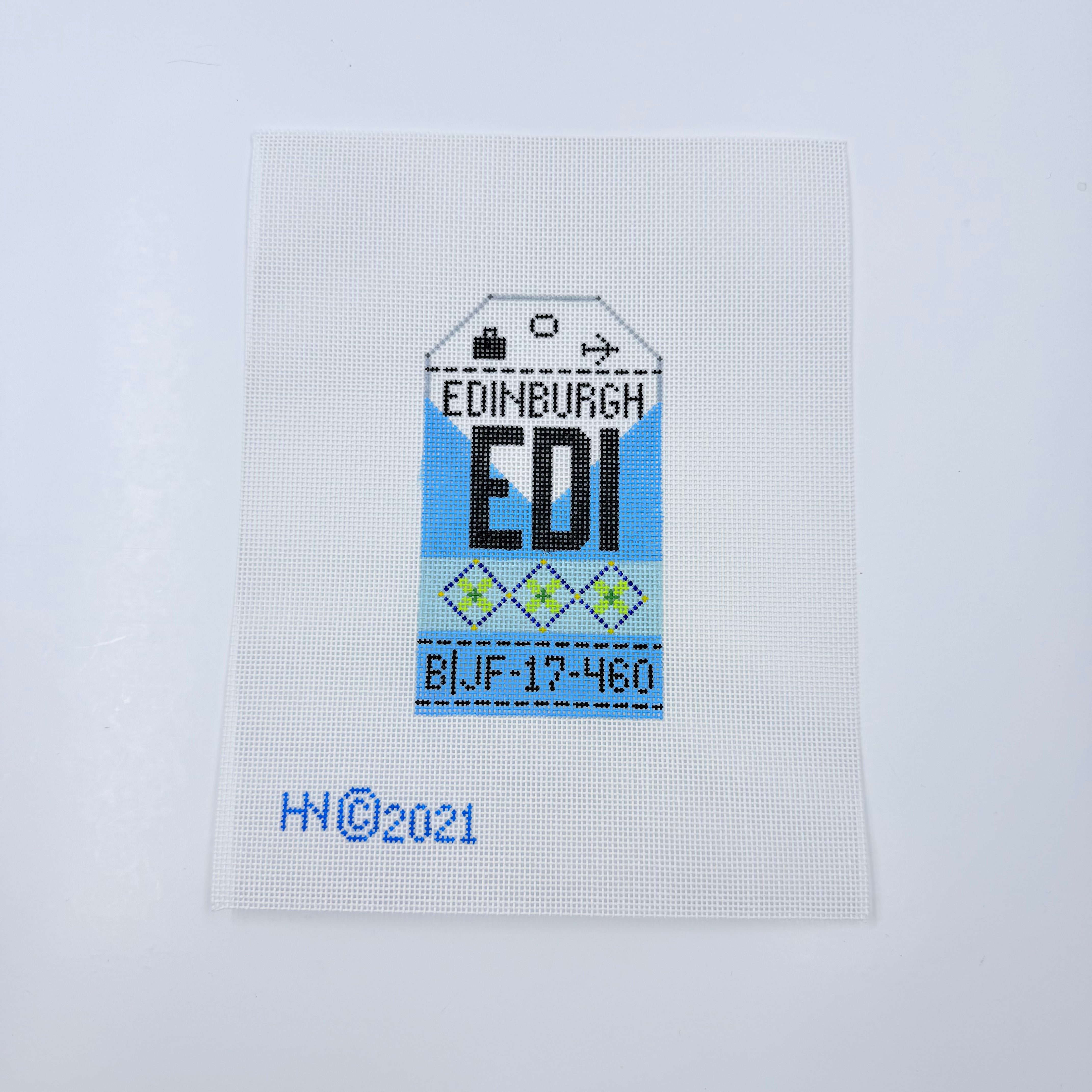 Edinburgh Vintage Travel Tag Canvas - KC Needlepoint