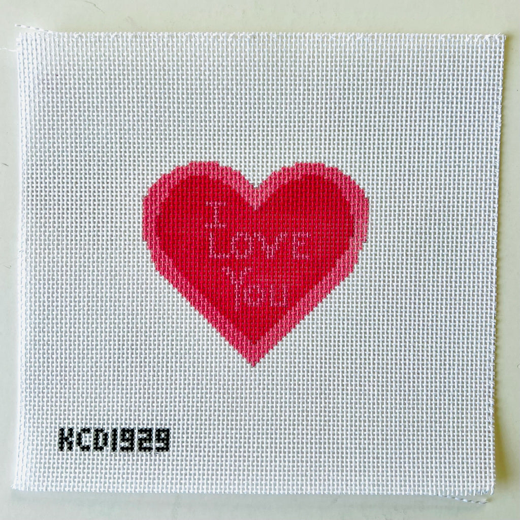 I Love You Pink Heart Canvas - KC Needlepoint