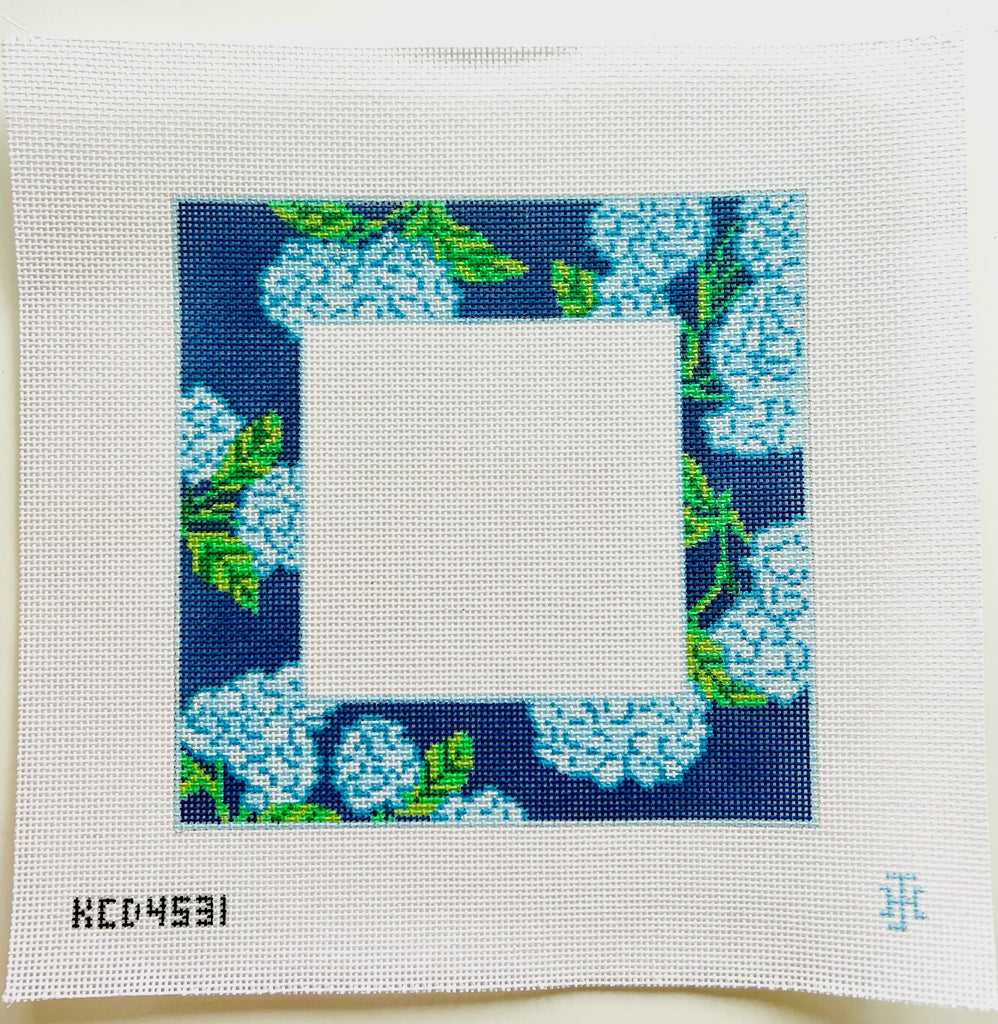 Blue Floral Pillow/Frame Canvas - KC Needlepoint