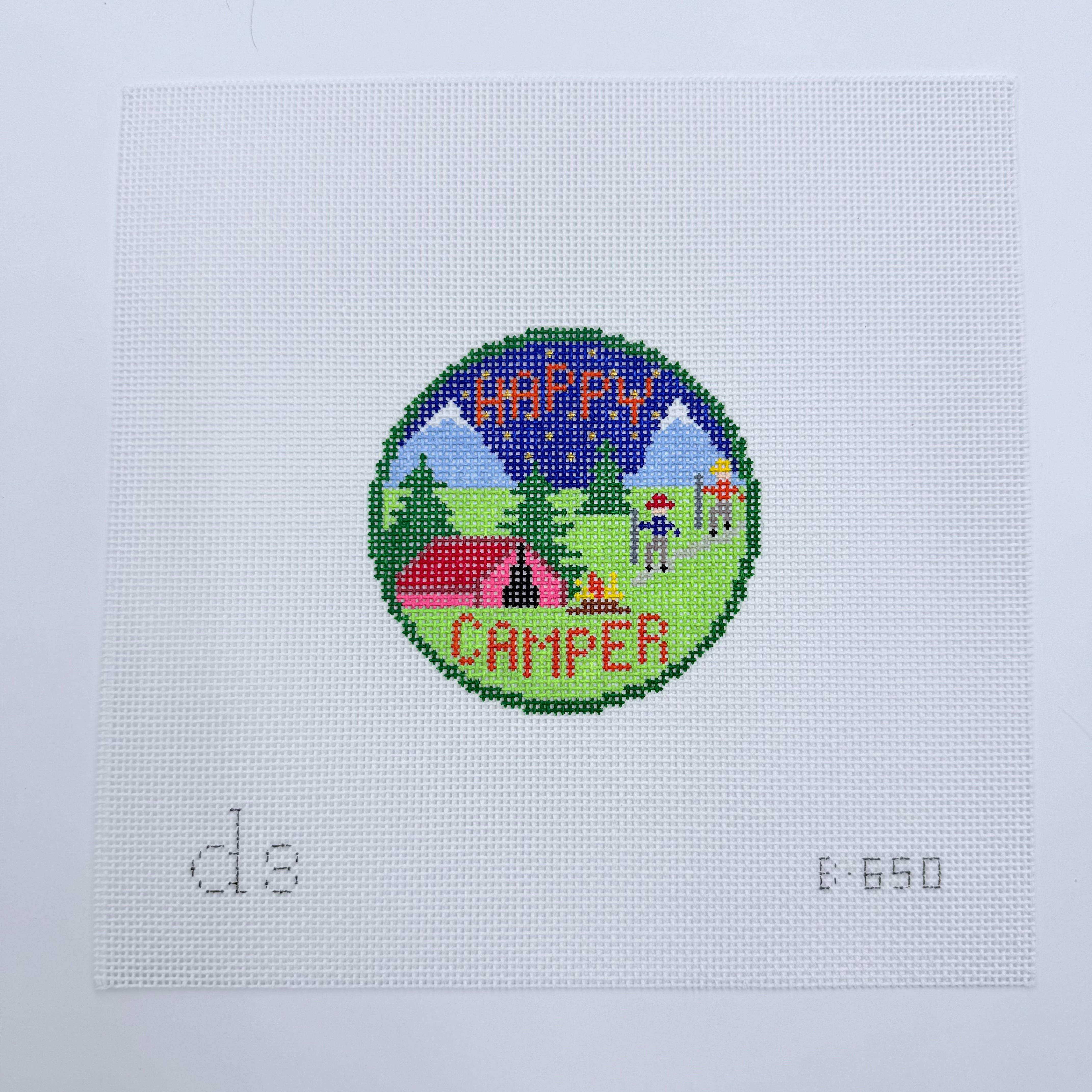 Happy Camper Round Canvas - KC Needlepoint