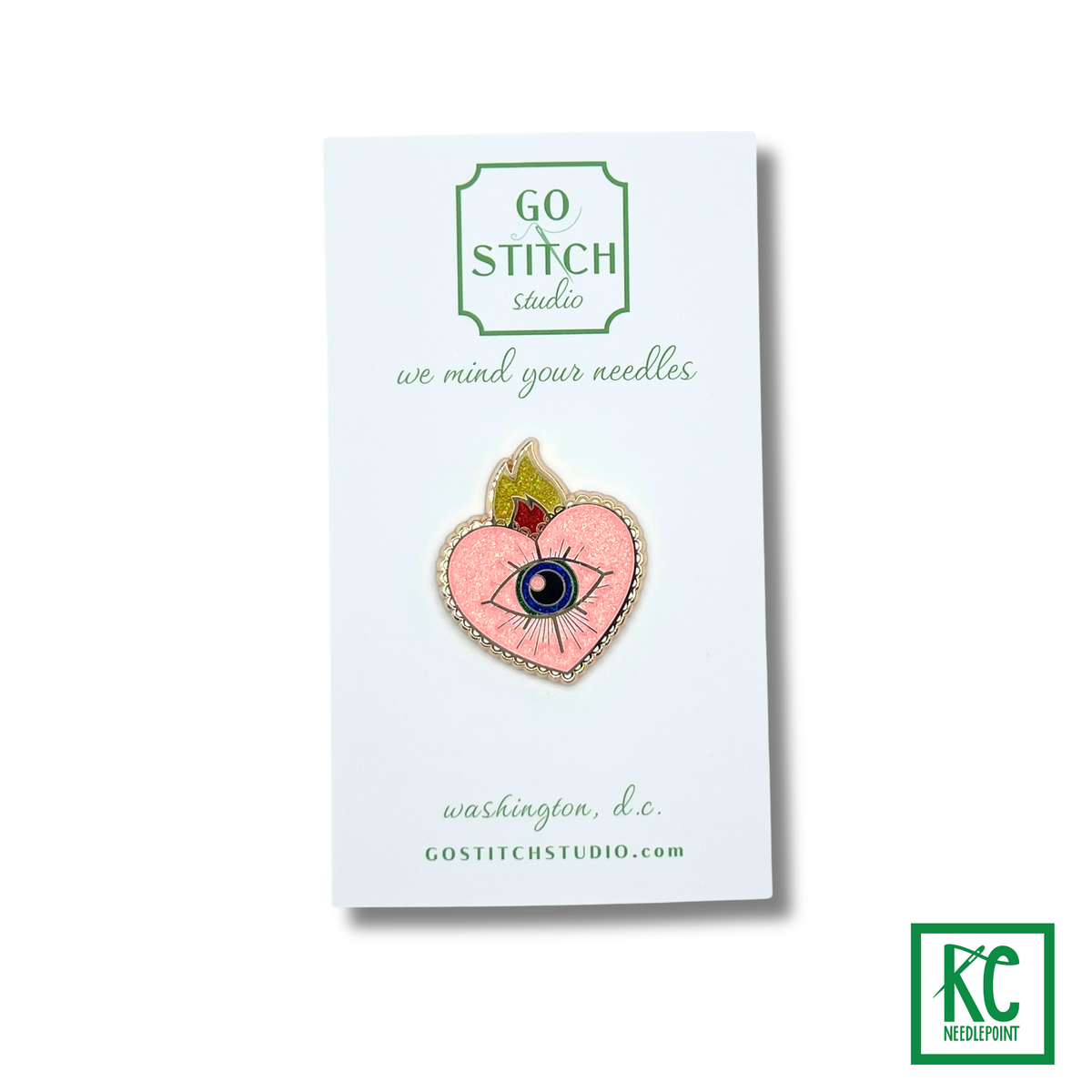 Flaming Heart with Eye Needle Minder - KC Needlepoint