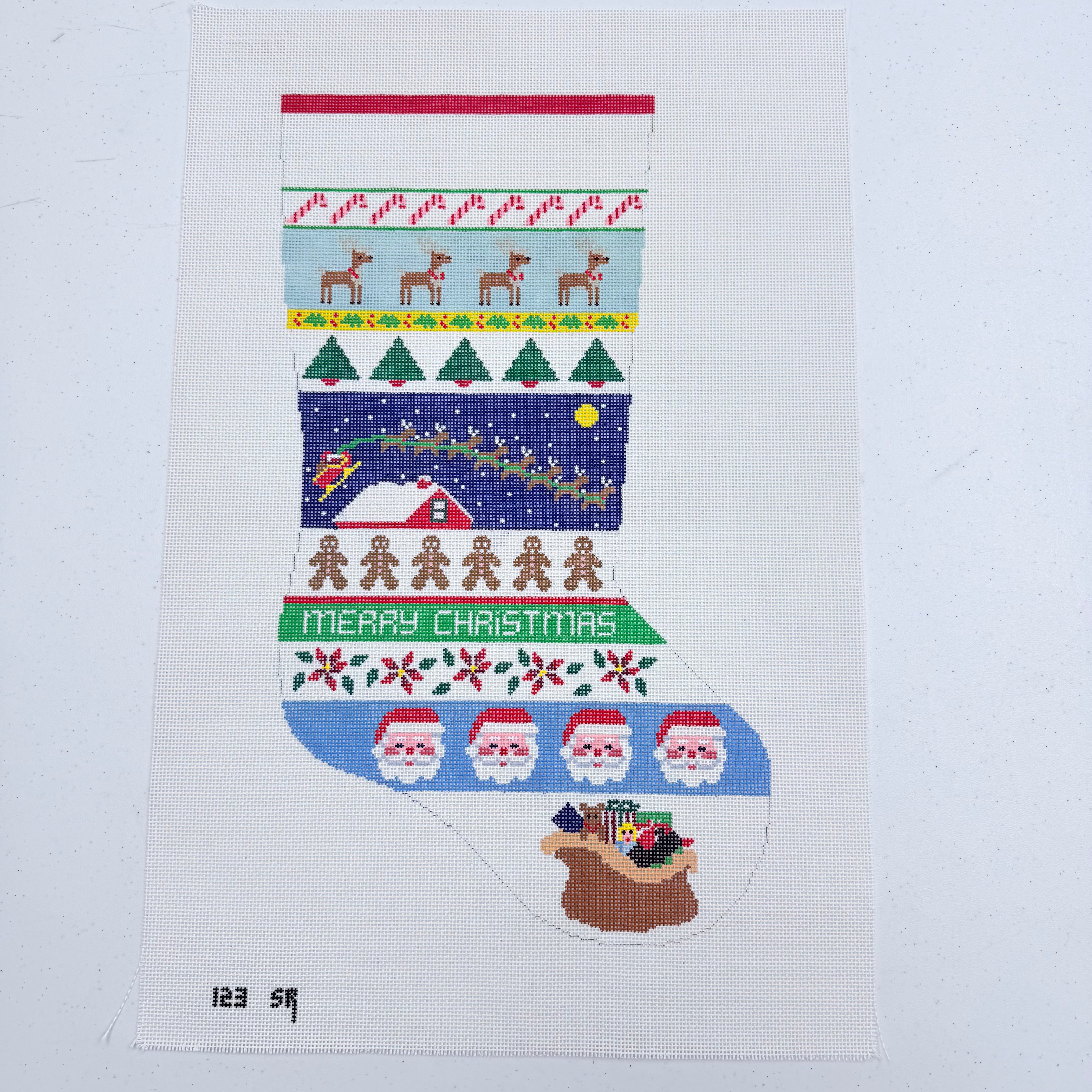 Sleigh Over Roof Top Stripe Stocking Canvas - KC Needlepoint