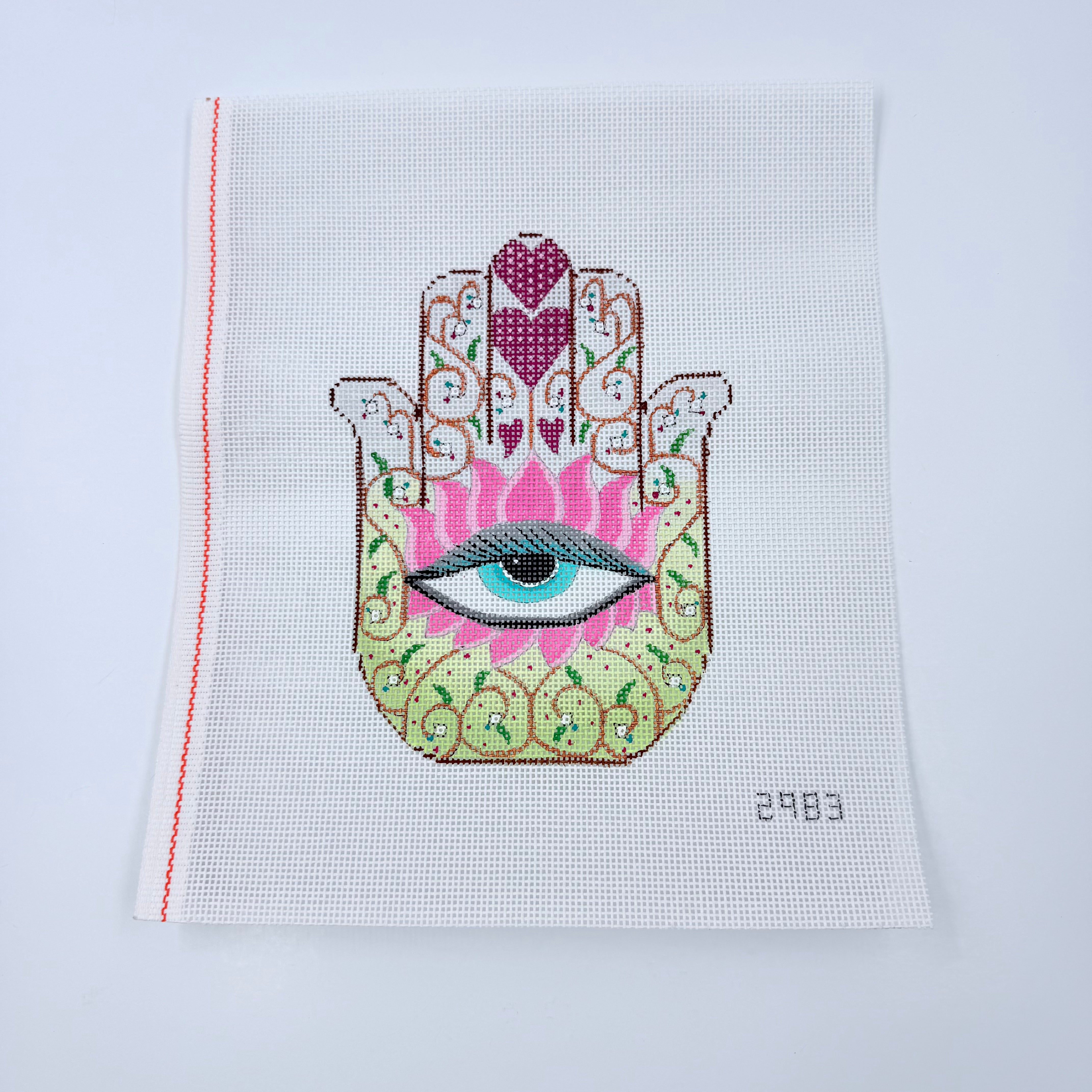 Eye in Pink Hamsa Canvas - KC Needlepoint