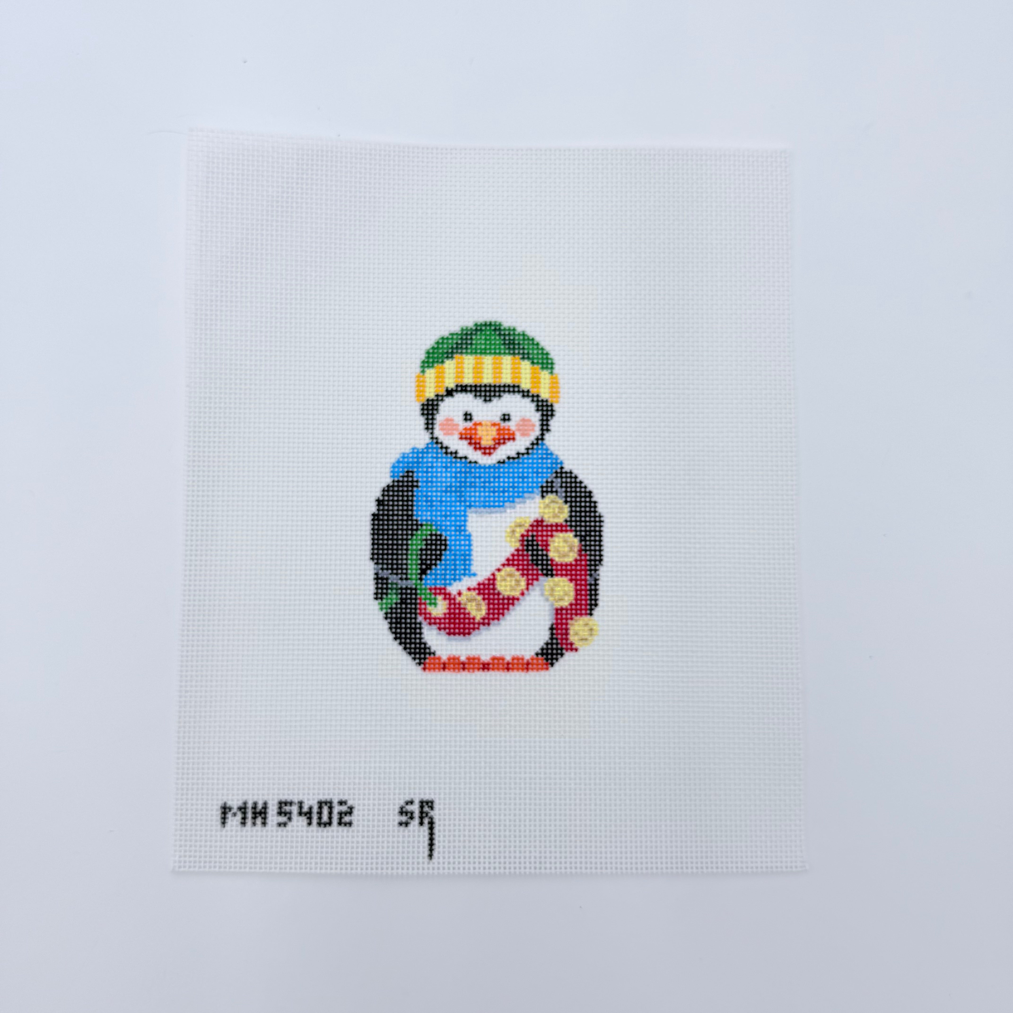 Penguin with Sleigh Bells Canvas - KC Needlepoint
