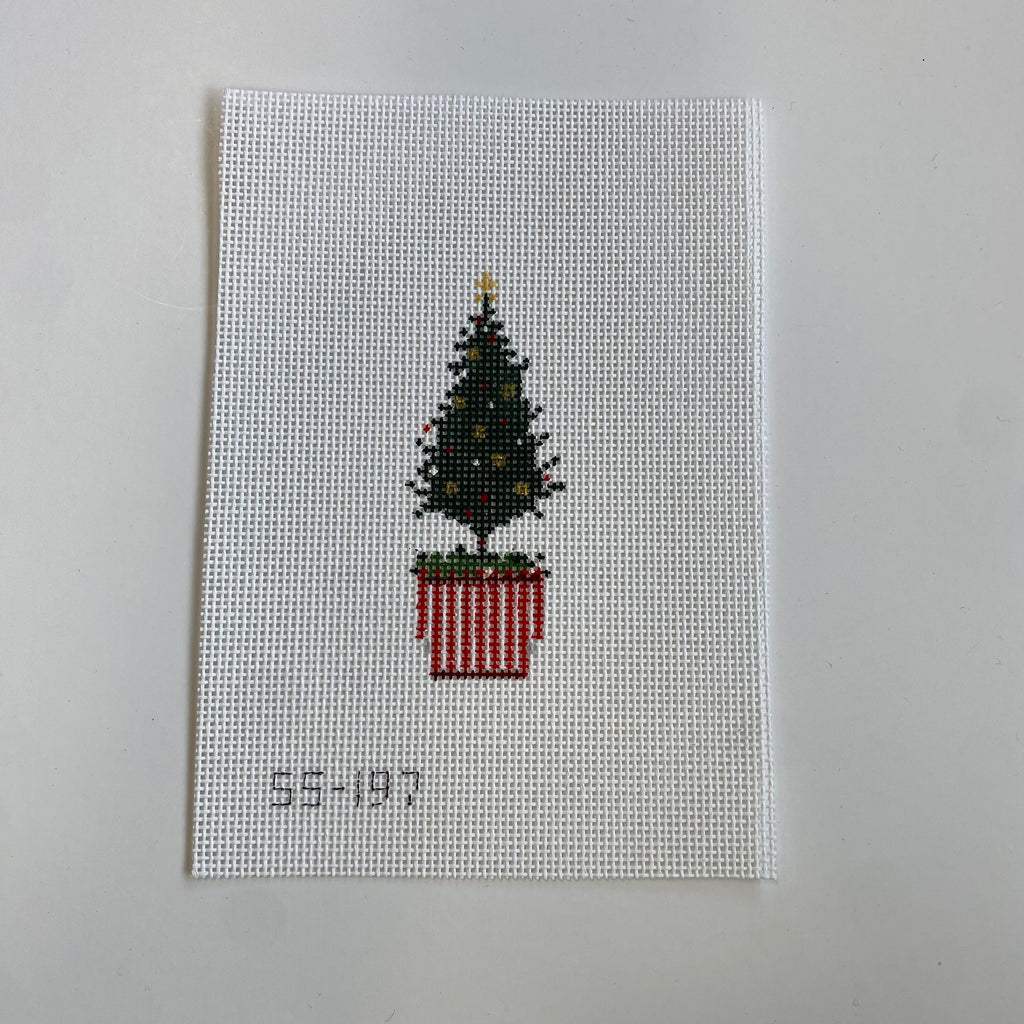 Christmas Tree in Red and White Pot Canvas - KC Needlepoint