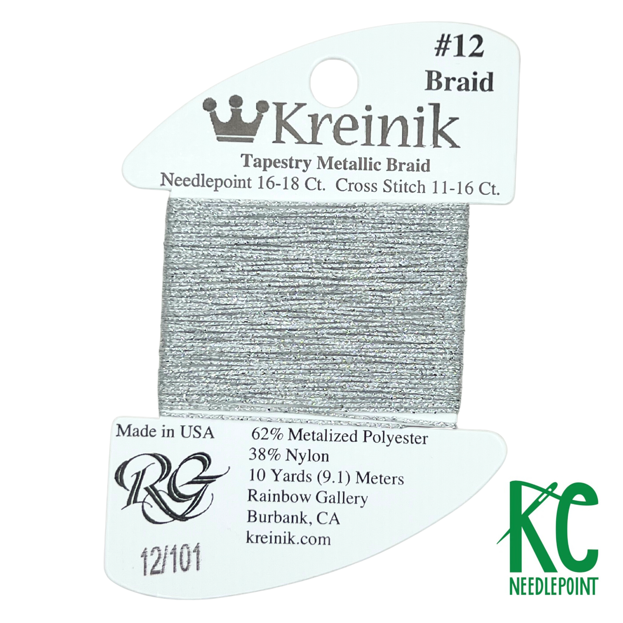 Kreinik Card Size 12 101 Platinum - KC Needlepoint