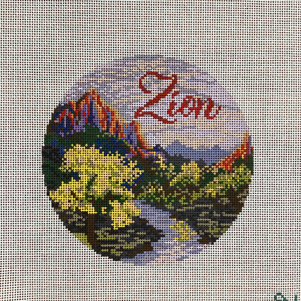 Zion Travel Round Canvas - KC Needlepoint