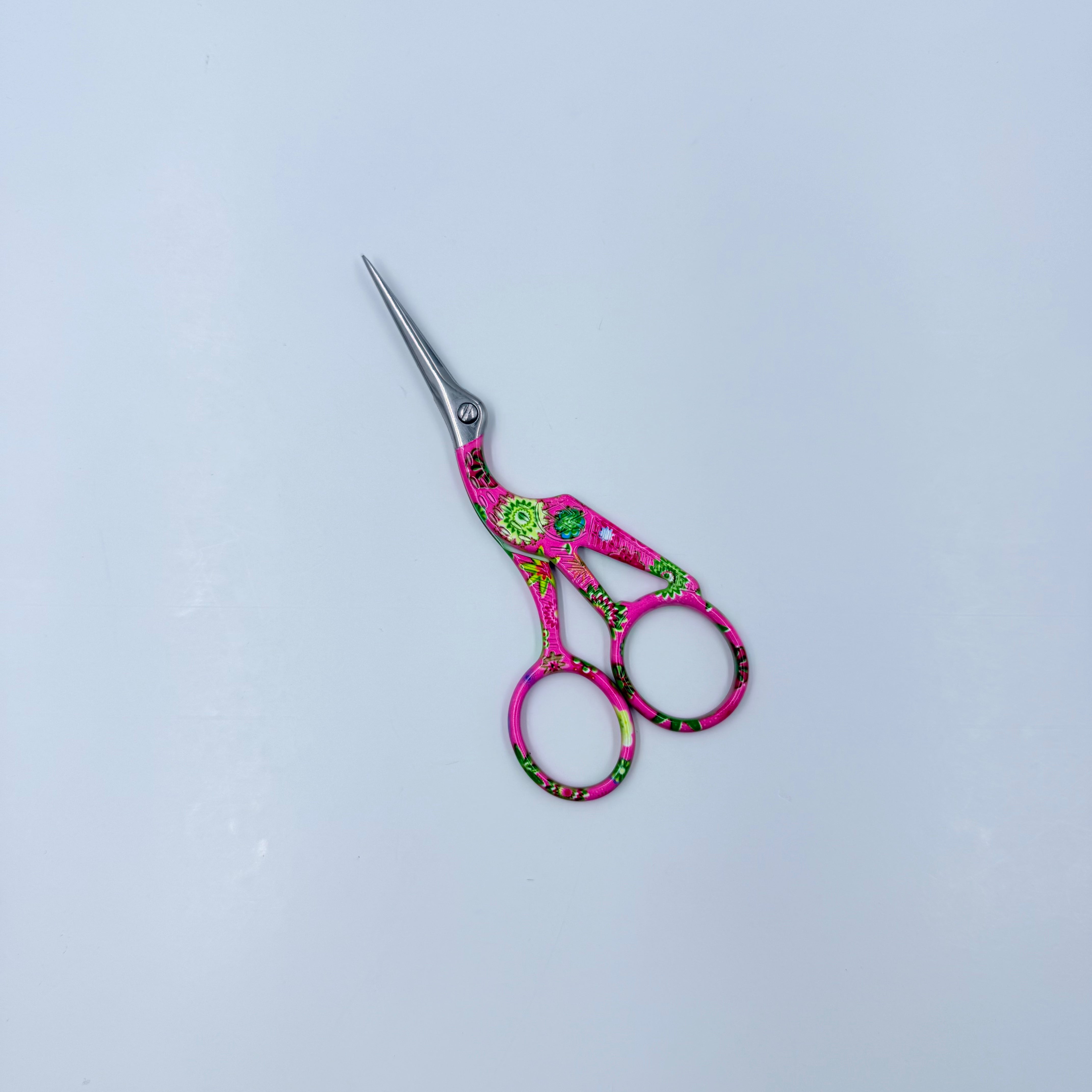 Pink Floral Stork Scissors - KC Needlepoint