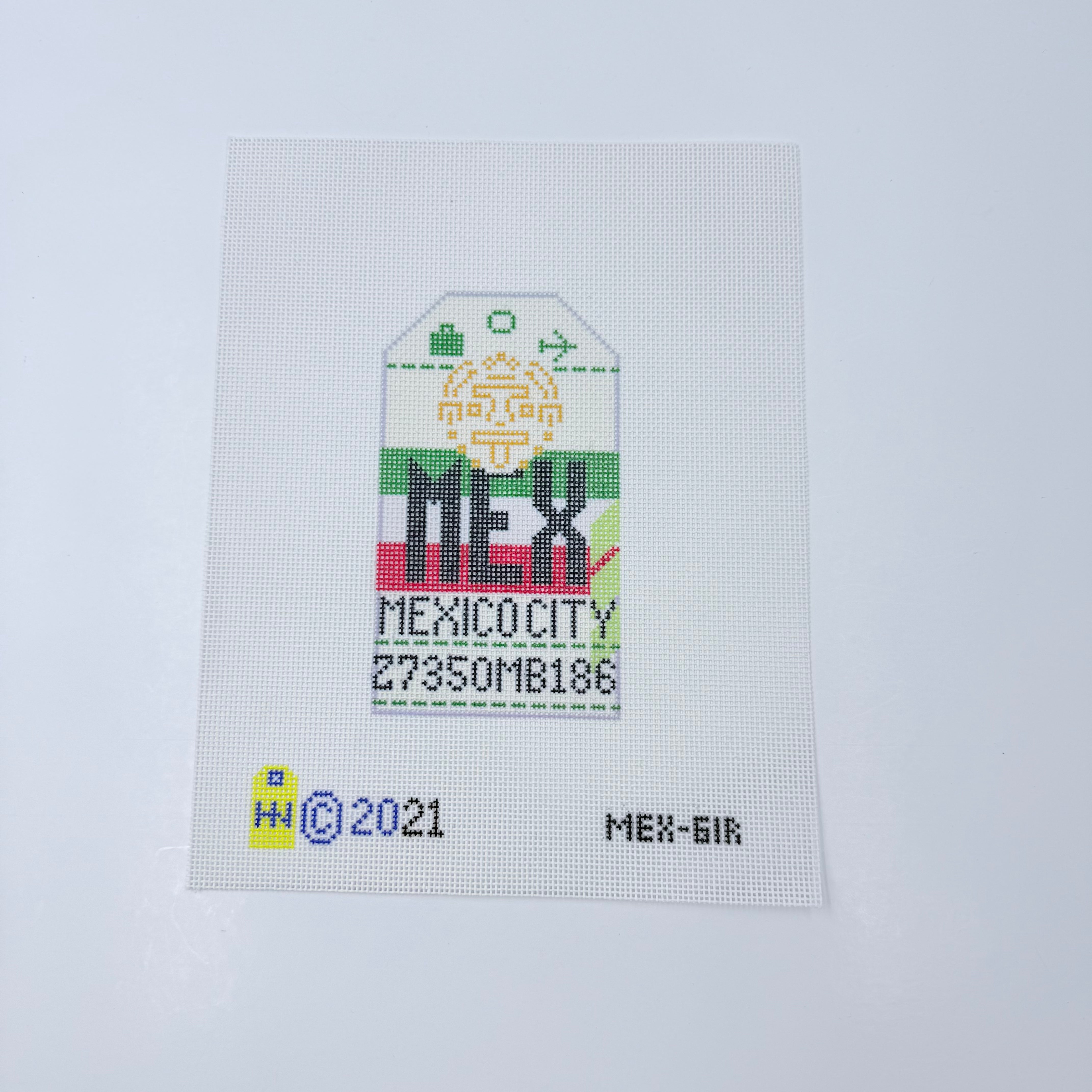 Mexico City Vintage Travel Tag Canvas - KC Needlepoint