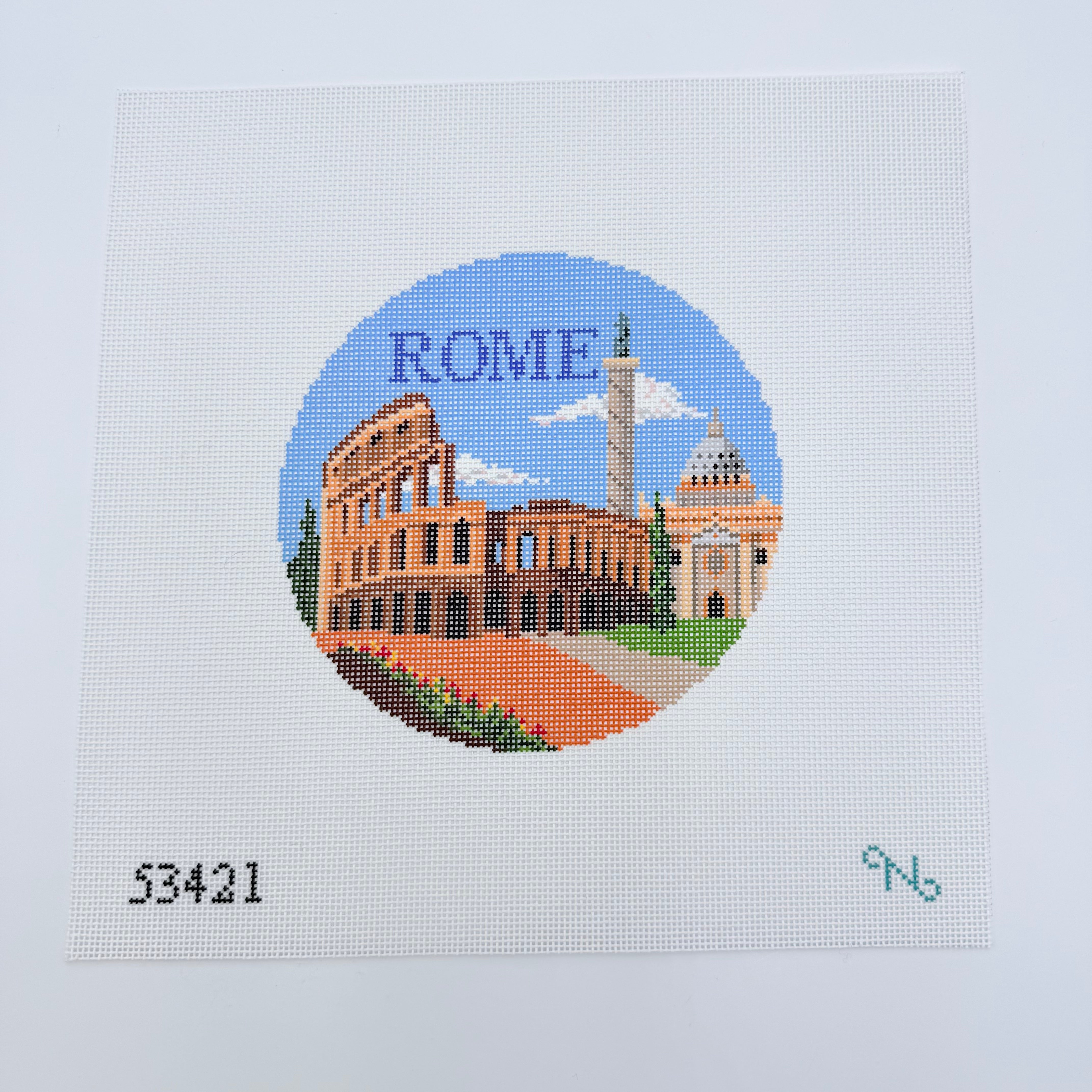 Rome Travel Round Canvas - KC Needlepoint