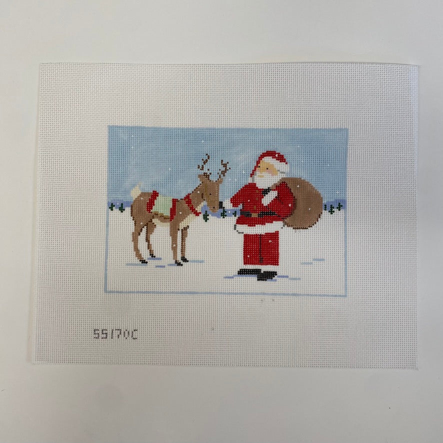 Reindeer and Santa Canvas - KC Needlepoint