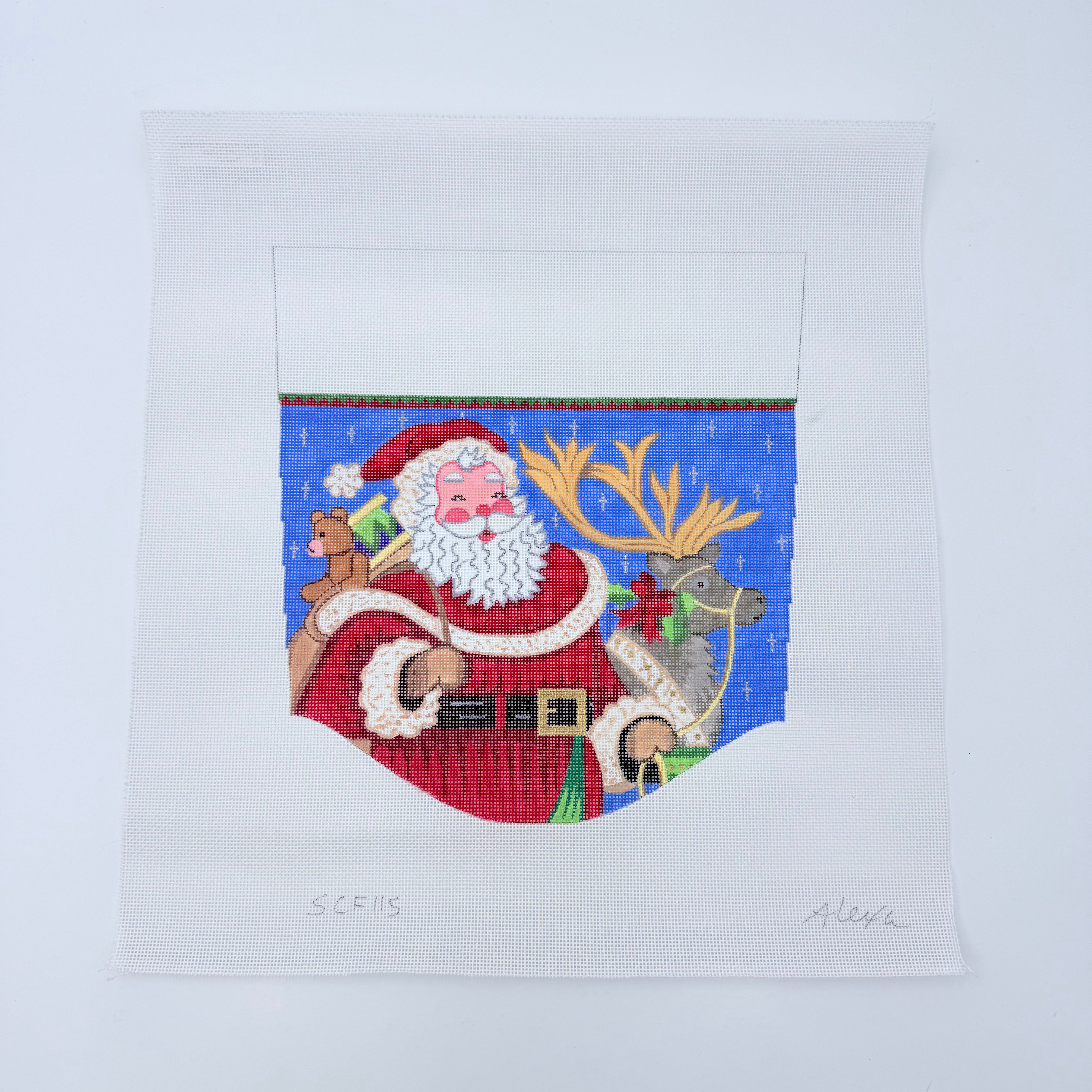 Santa with Reindeer Topper Canvas - KC Needlepoint