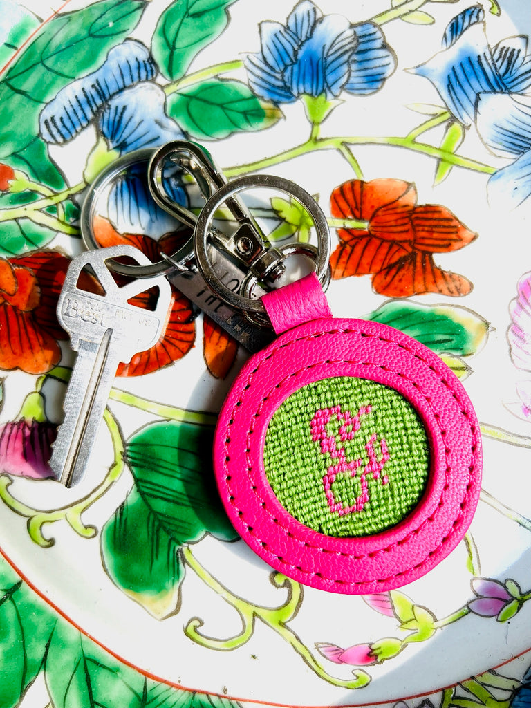 Single Letter Hot Pink Key Fob/Bag Tag Kit - KC Needlepoint