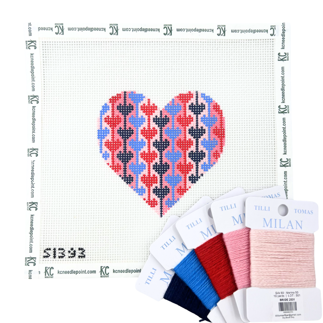Red and Blue Heart Kit - KC Needlepoint