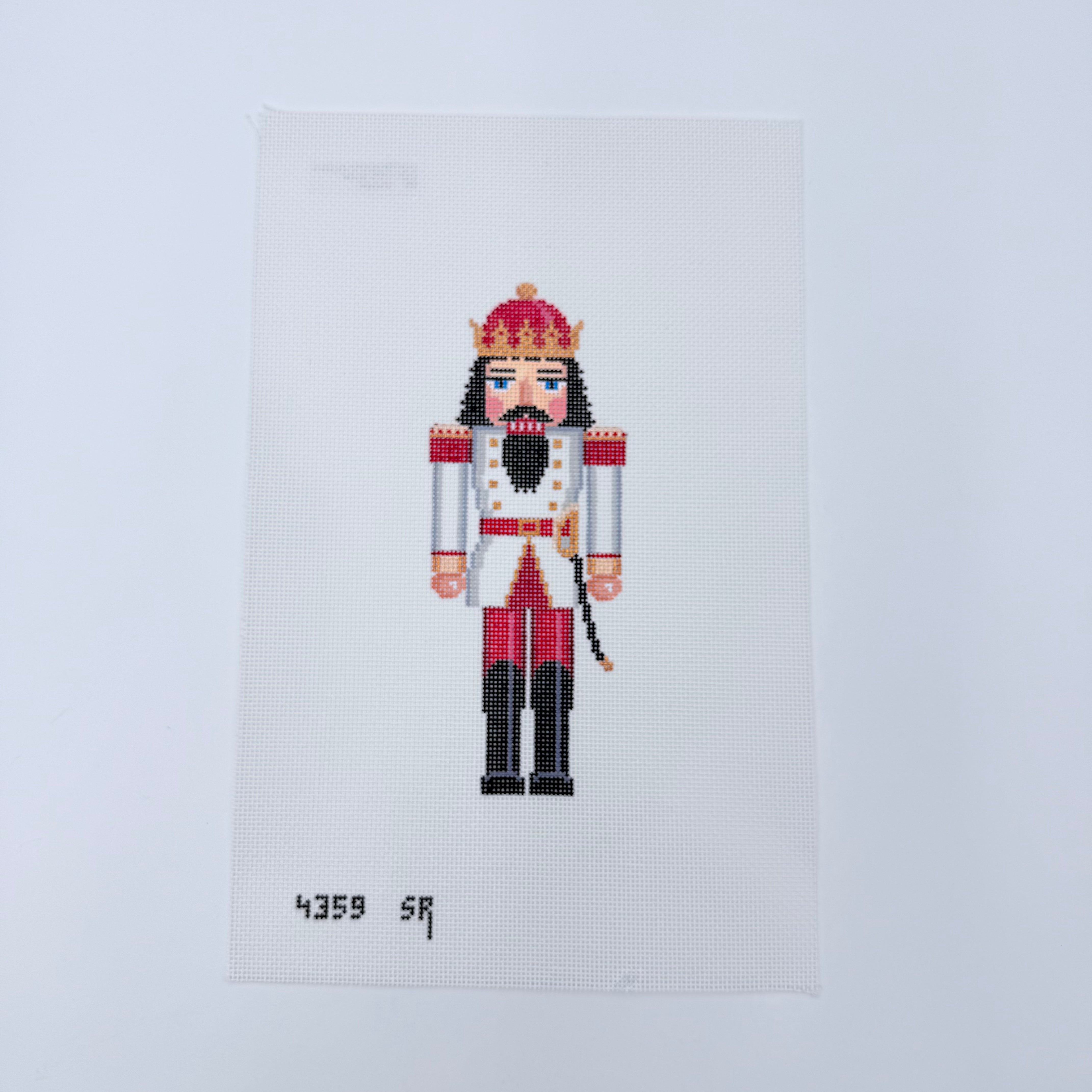 White and Red King Nutcracker Canvas - KC Needlepoint